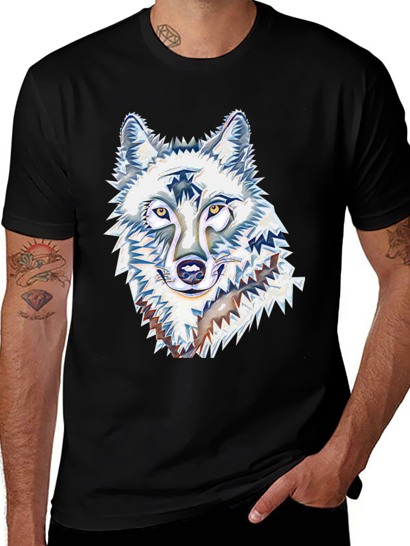Variant 28 of Wolf Graphic Tee - Black Cotton Blend