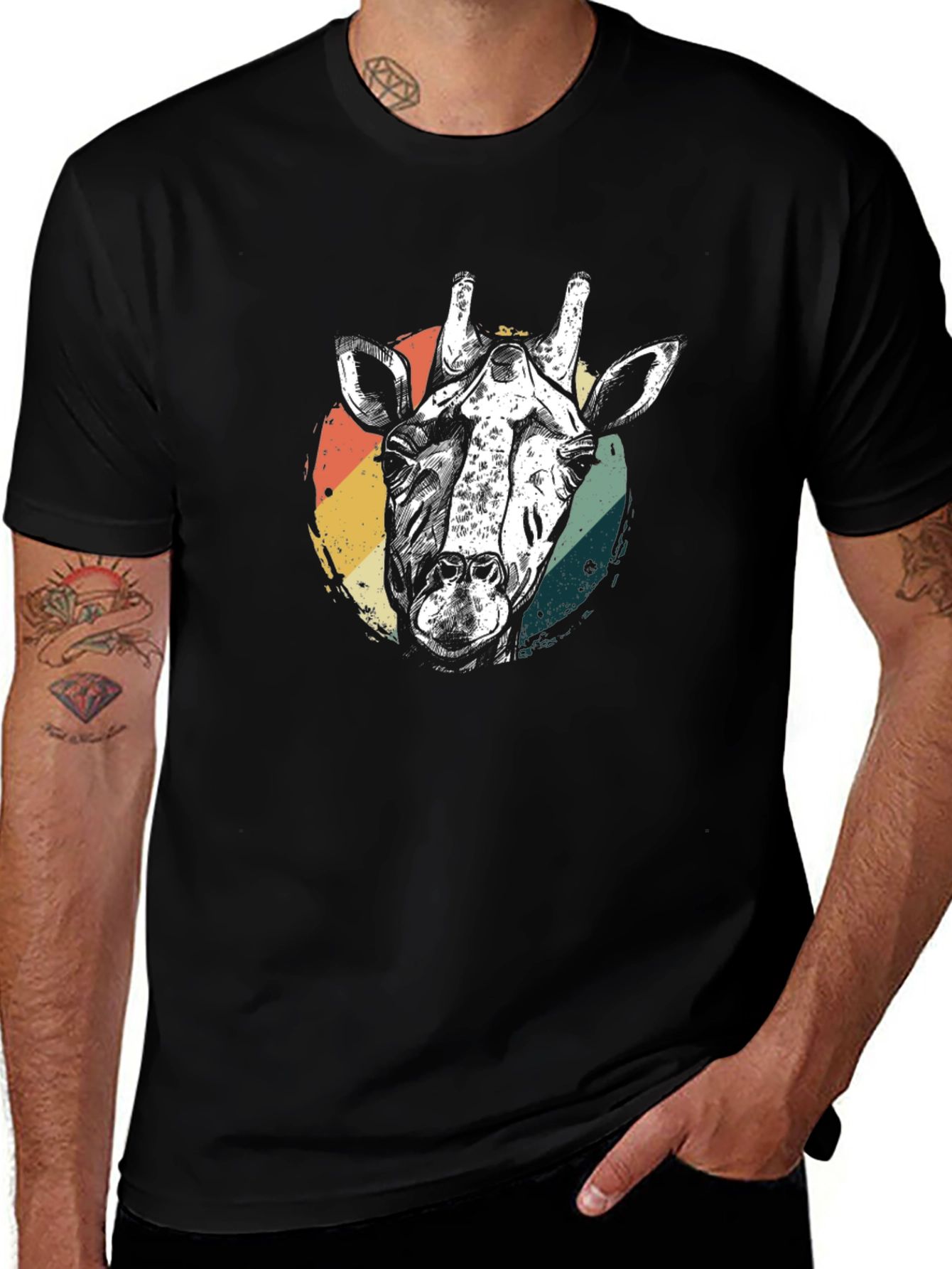Variant 22 of Retro Giraffe Graphic Tee - Black Cotton T-Shirt