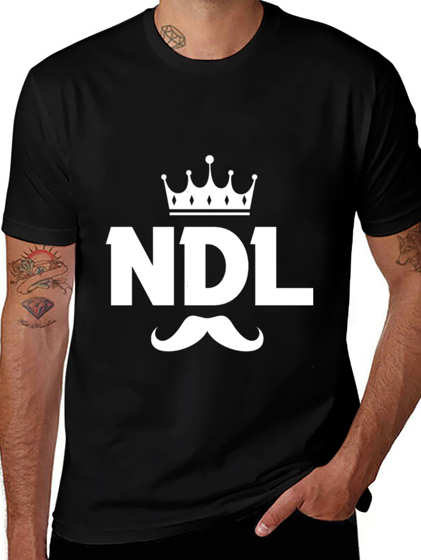 Variant 2 of NDL Crown & Mustache Graphic T-Shirt - Black Cotton