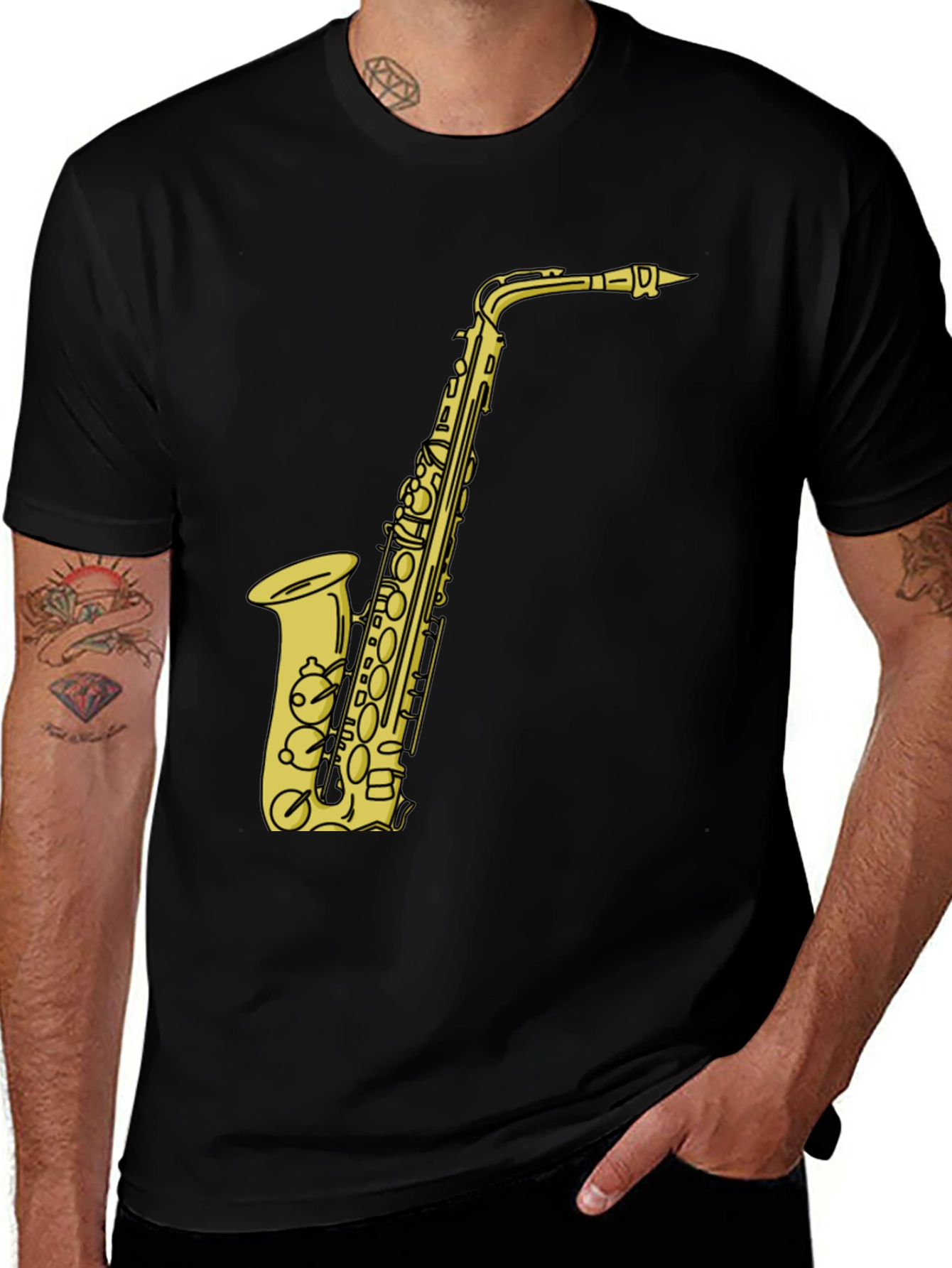 Saxophone Graphic Tee - Musician's Black T-Shirt