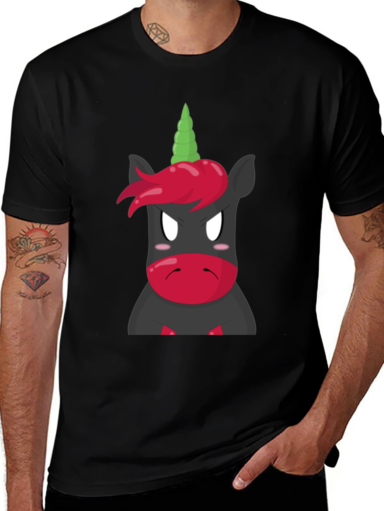 Variant 10 of Grumpy Unicorn Graphic Tee - Black Cotton T-Shirt