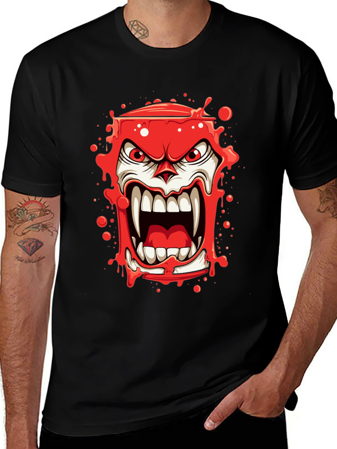 Variant 8 of Scary Red Monster Graphic Print Black T-Shirt