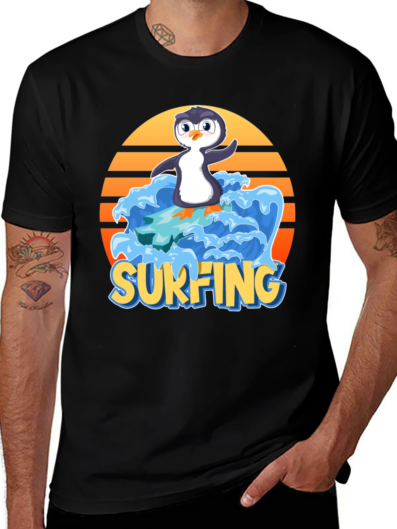 Variant 14 of Surfing Penguin Graphic Tee