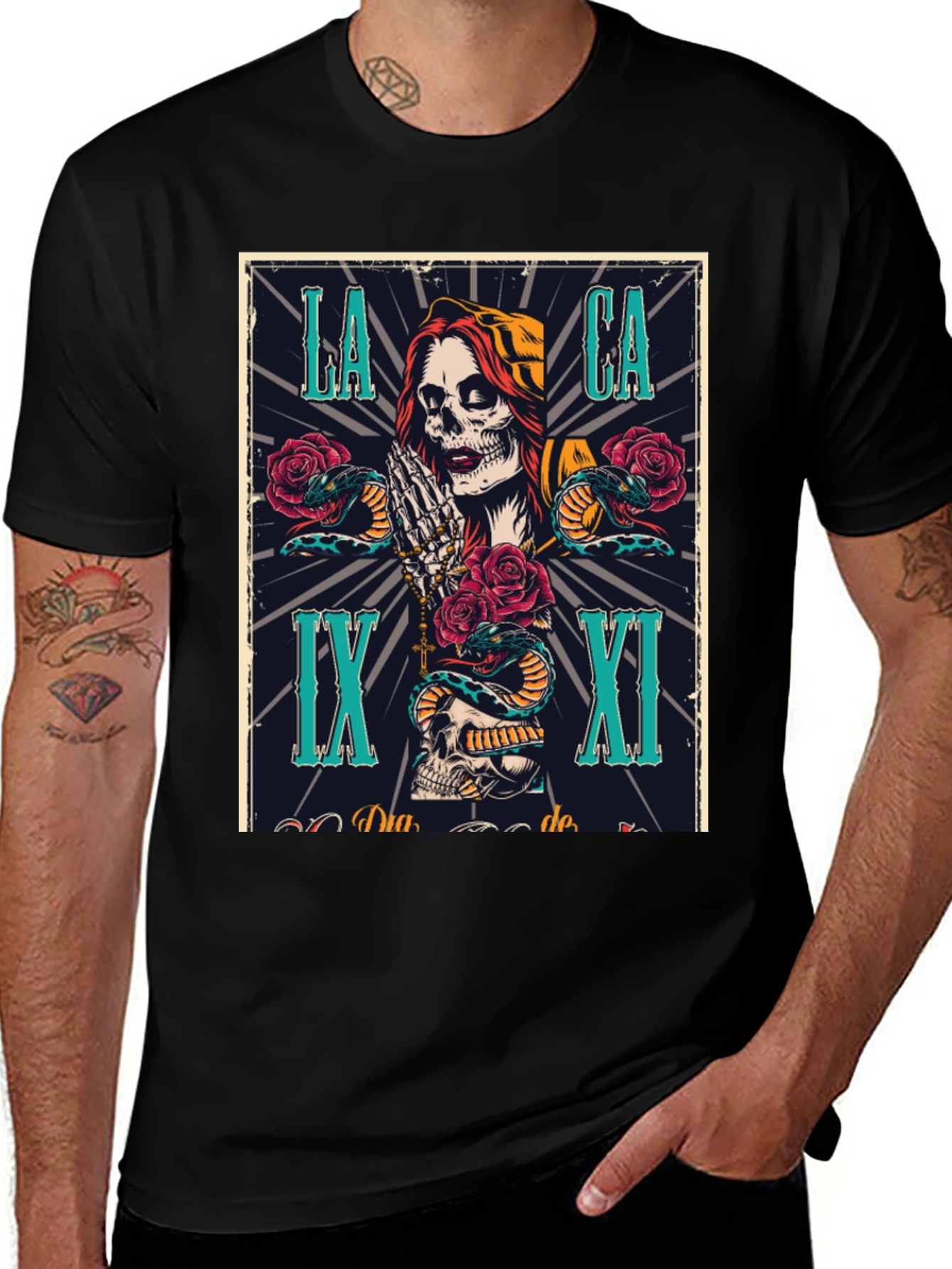 Day of the Dead Graphic Tee - Skull & Roses