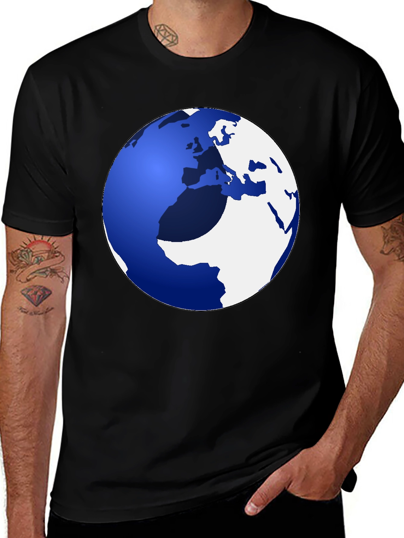 Black Globe Graphic Tee - Earth Design Casual Shirt main image