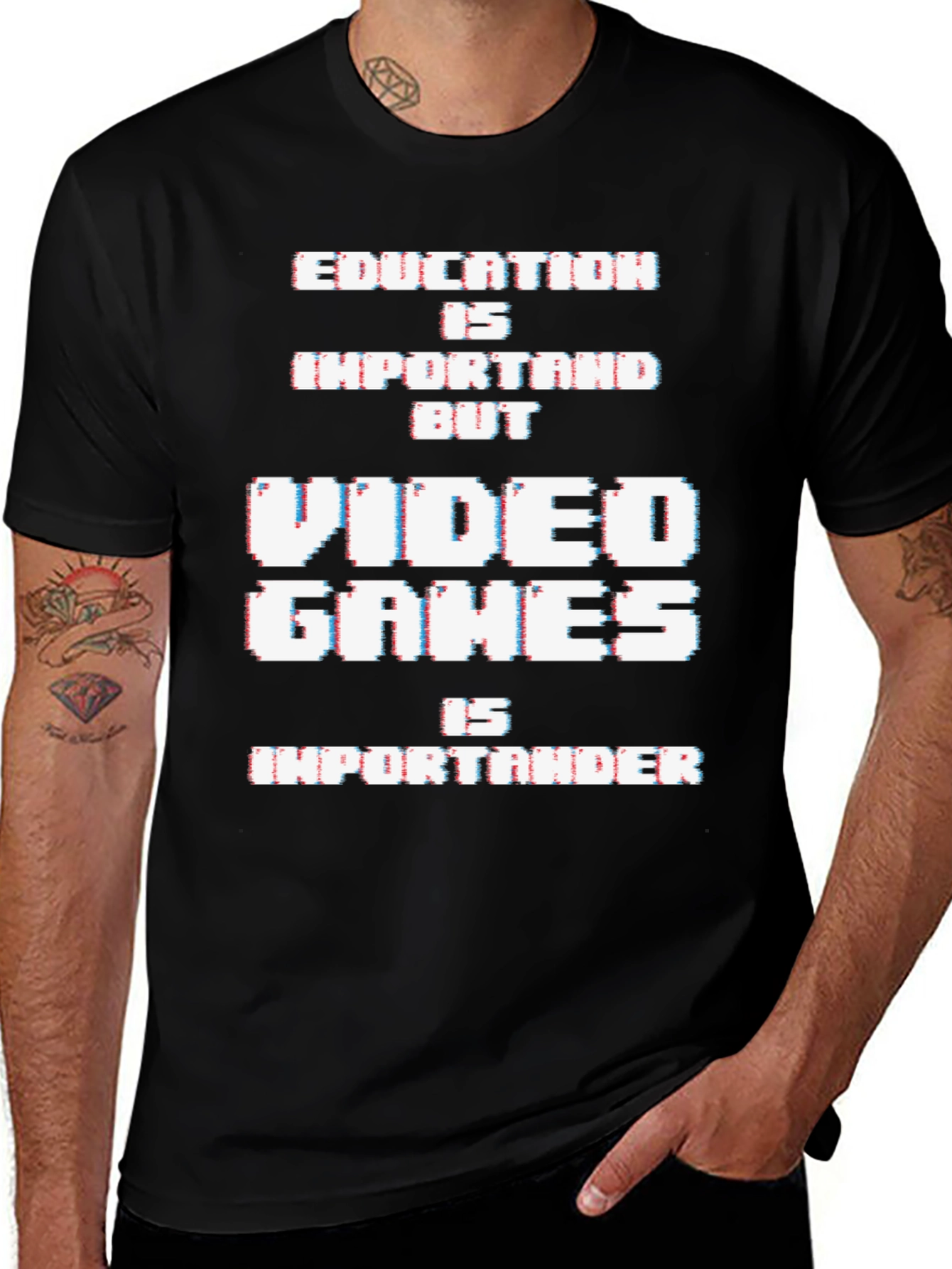 Variant 26 of Funny Video Game T-Shirt: Education vs. Games