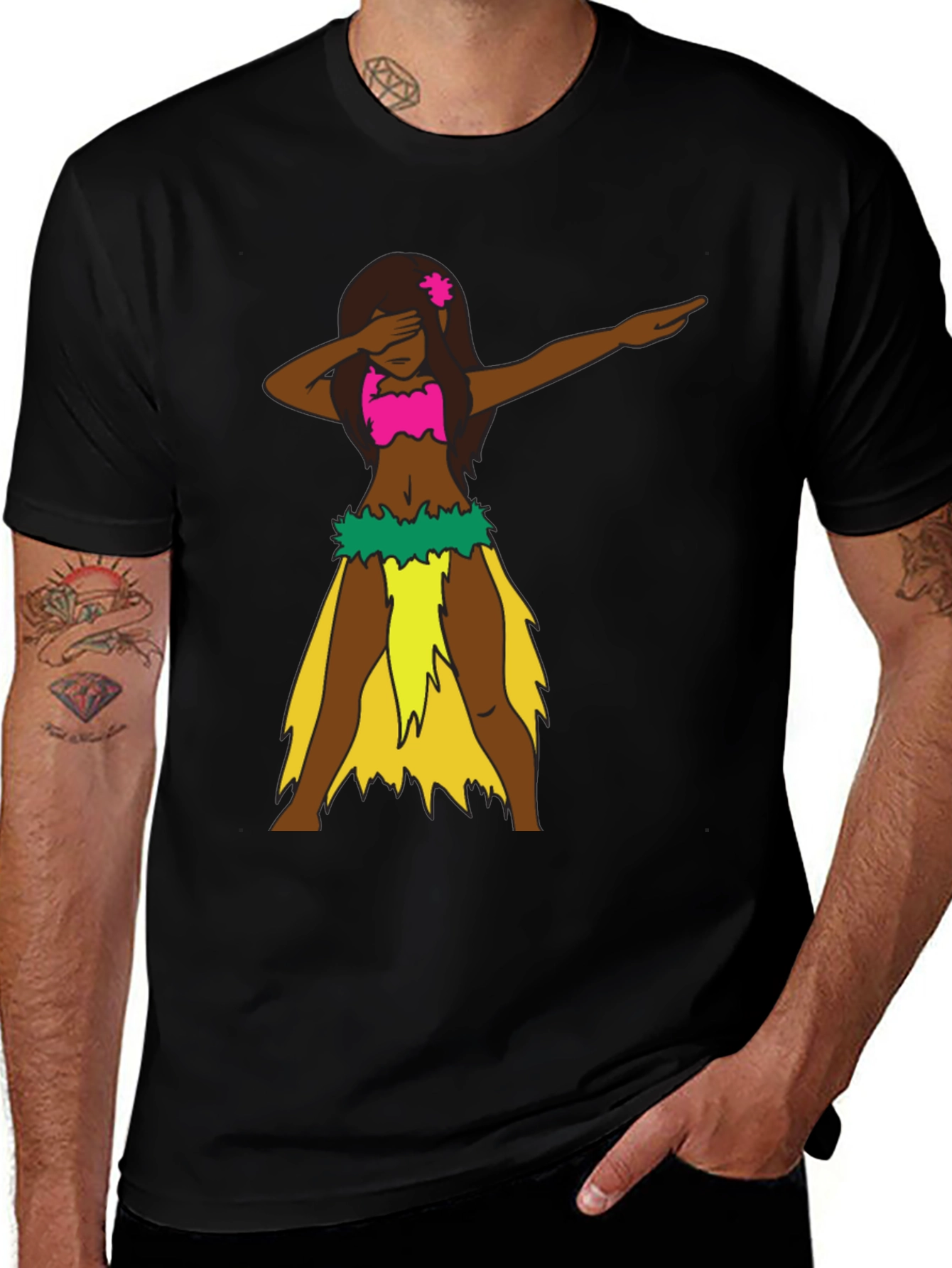Variant 29 of Dabbing Hula Girl Graphic Tee - Trendy & Unique!