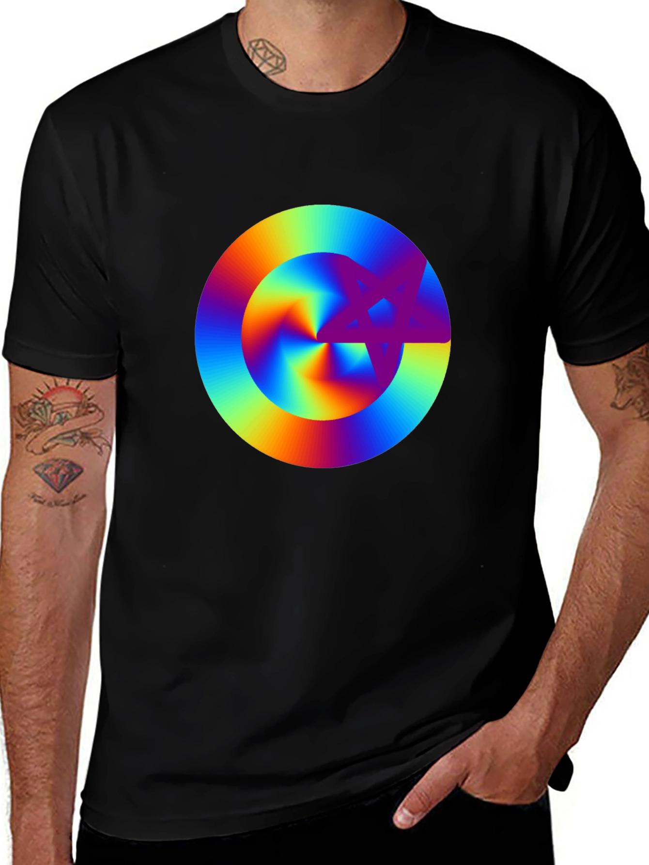 Variant 8 of Rainbow Starburst Graphic Black T-Shirt