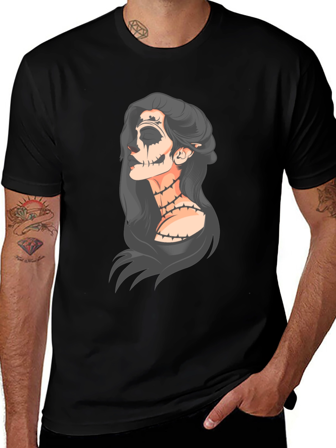 Variant 14 of Grim Glam T-Shirt - Unique Skeleton Girl Graphic Tee