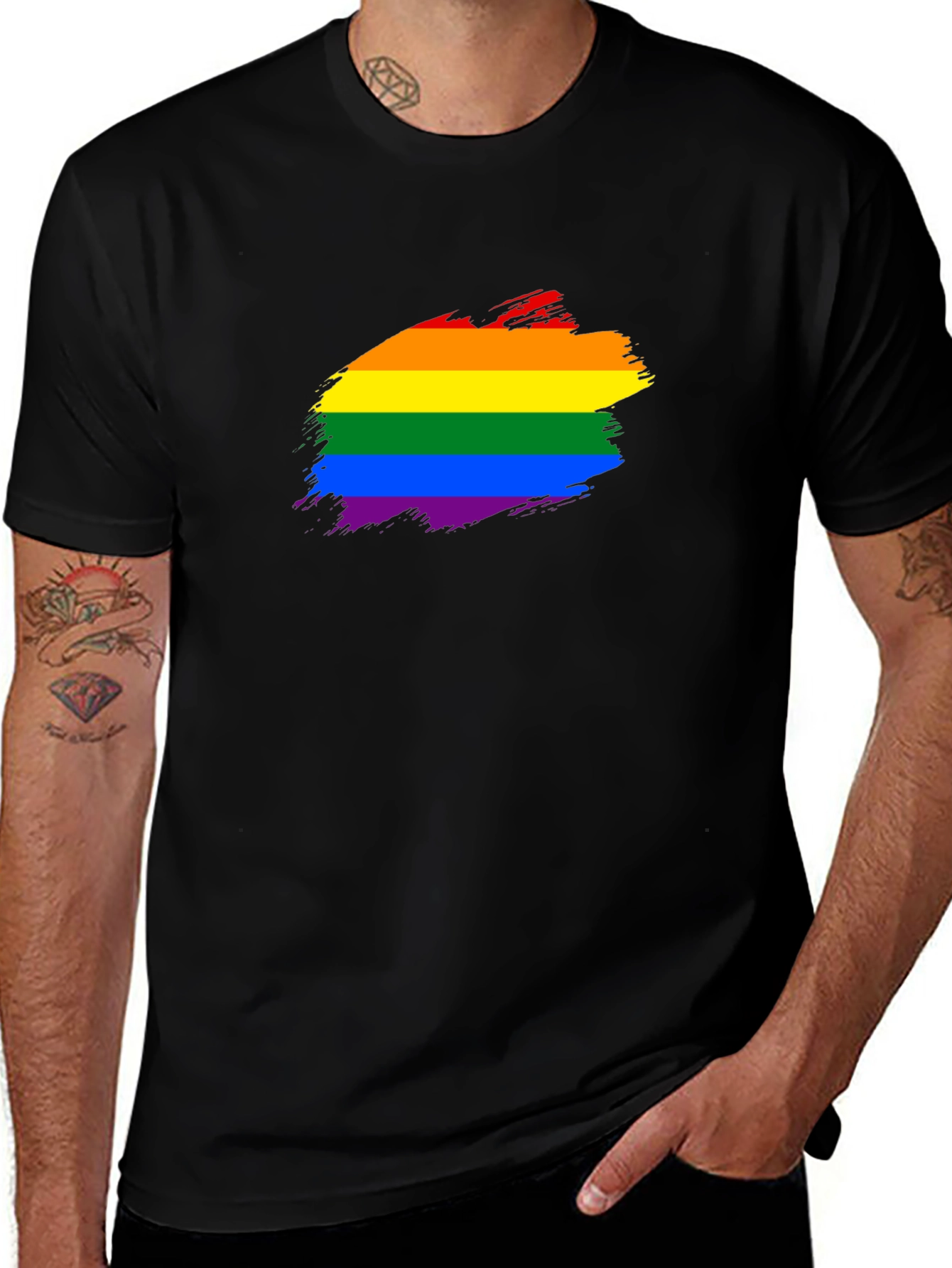 Rainbow Pride T-Shirt - Black Cotton Blend Crew Neck Tee