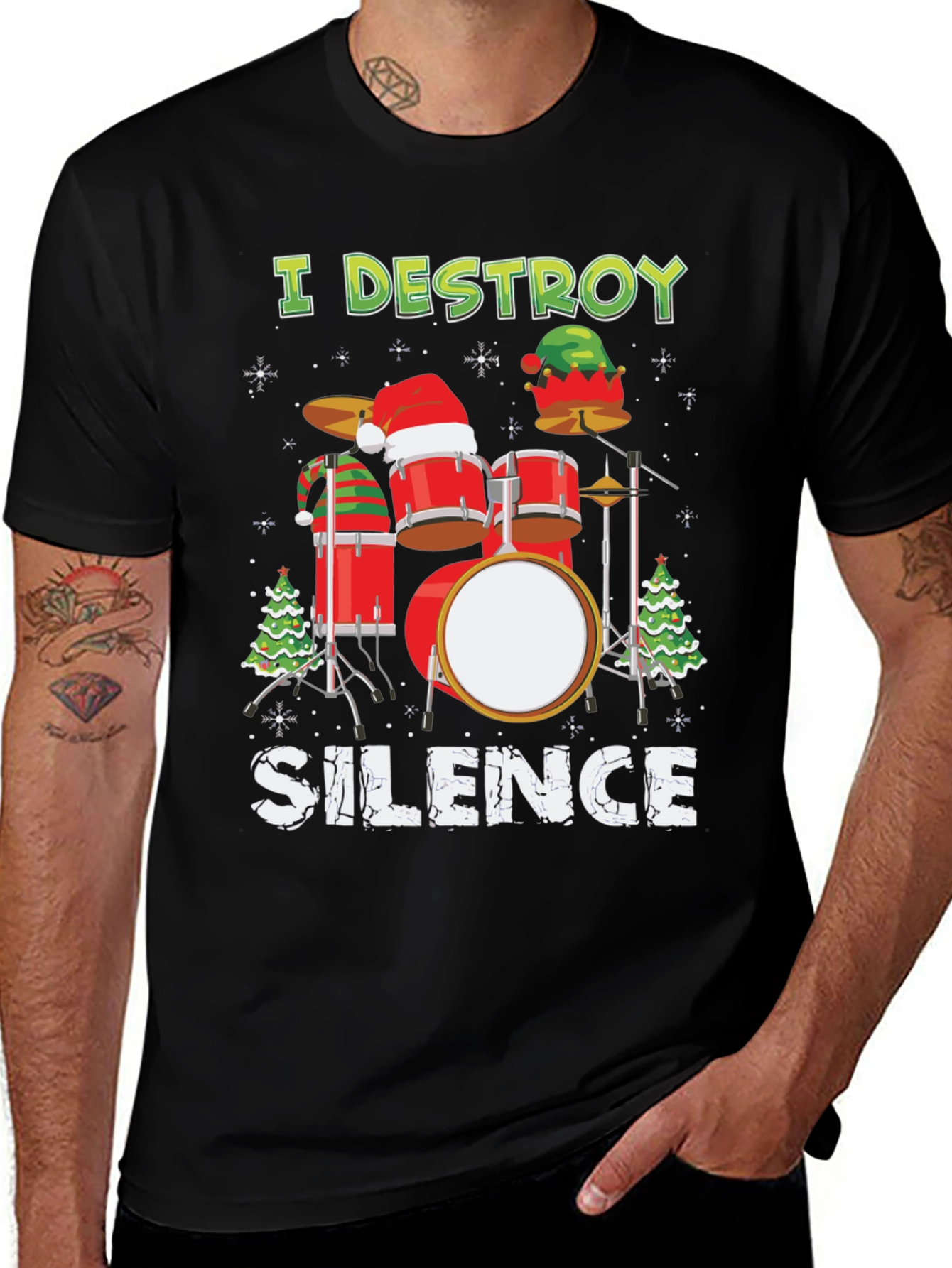 I Destroy Silence Drummer Christmas T-Shirt