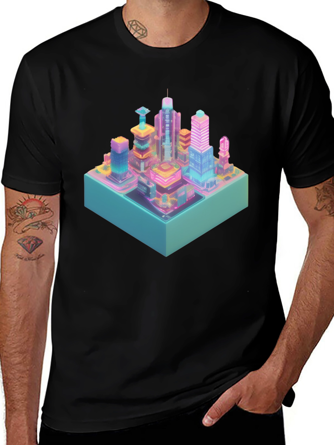 Variant 13 of Cyberpunk City T-Shirt - Isometric Neon Design