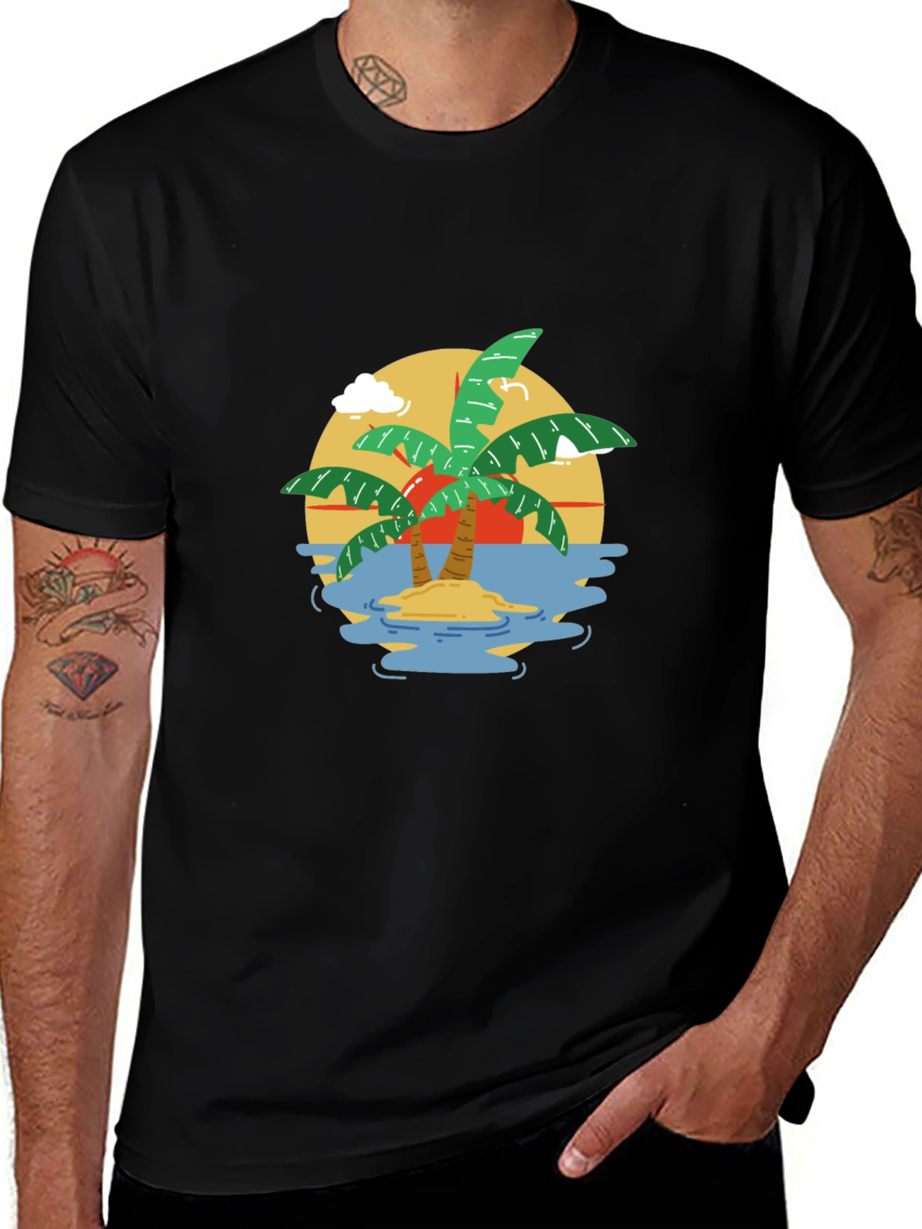 Variant 10 of Tropical Island Graphic T-Shirt - Black