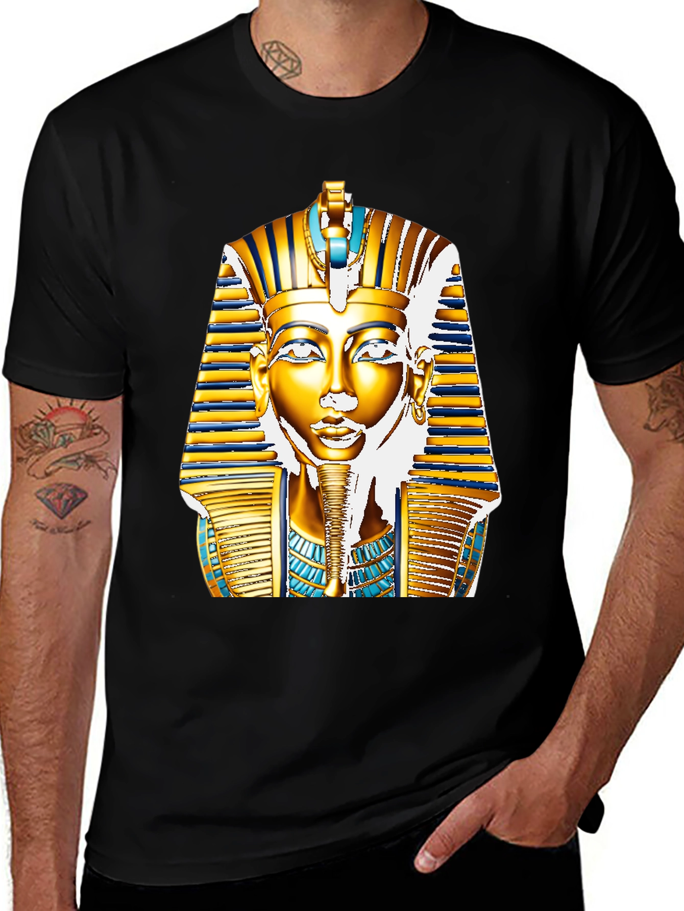 Black Egyptian Pharaoh T-Shirt - Gold King Tut Design main image