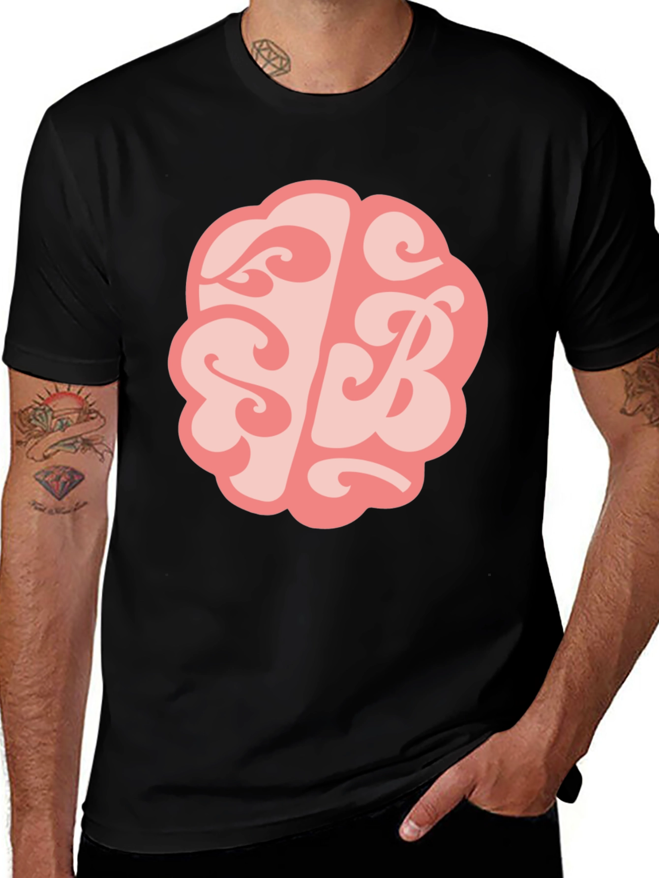 Variant 26 of Brain Logo Tee - Retro Style Black T-Shirt