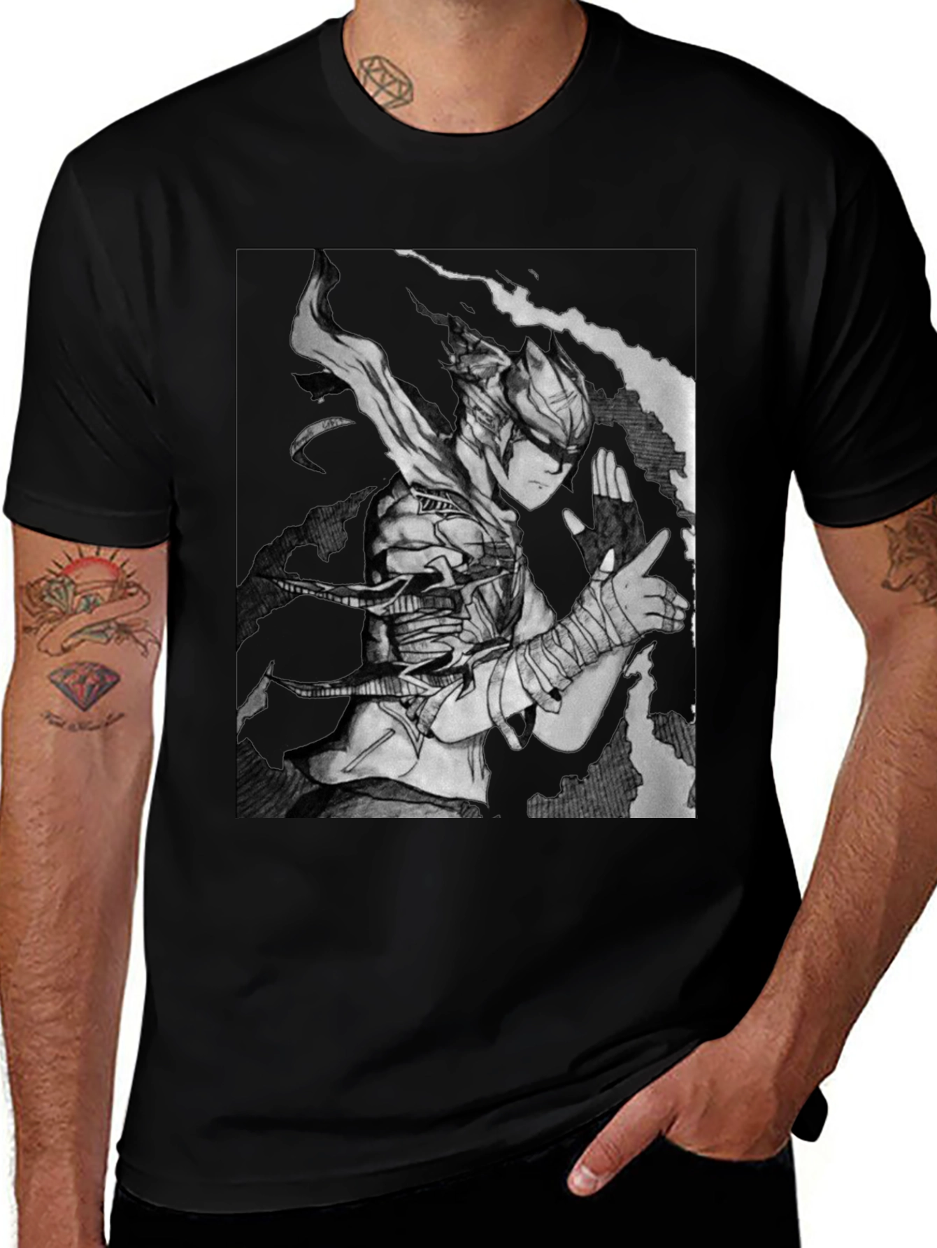 Anime Warrior Graphic T-Shirt - Black