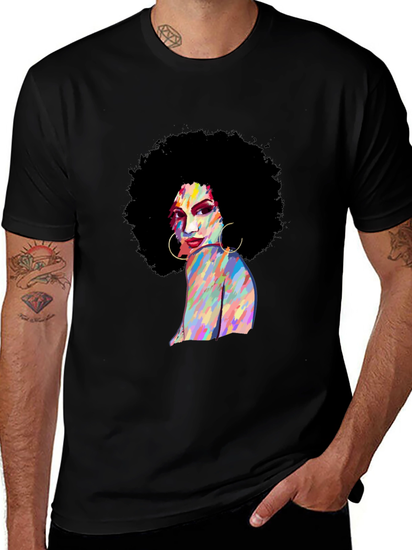 Variant 15 of Retro Afro Woman Black T-Shirt