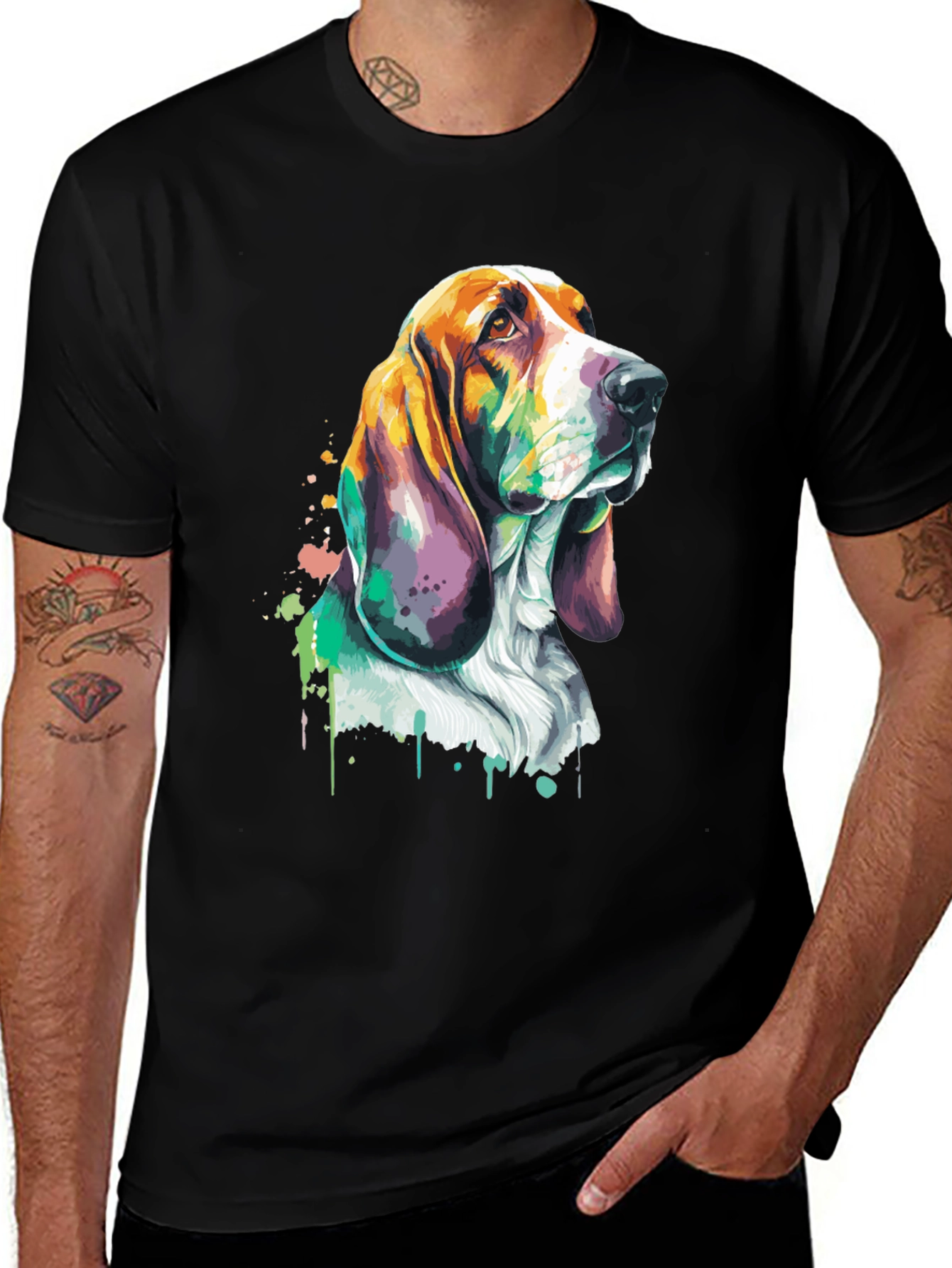 Variant 28 of Dog Watercolor T-Shirt - Black