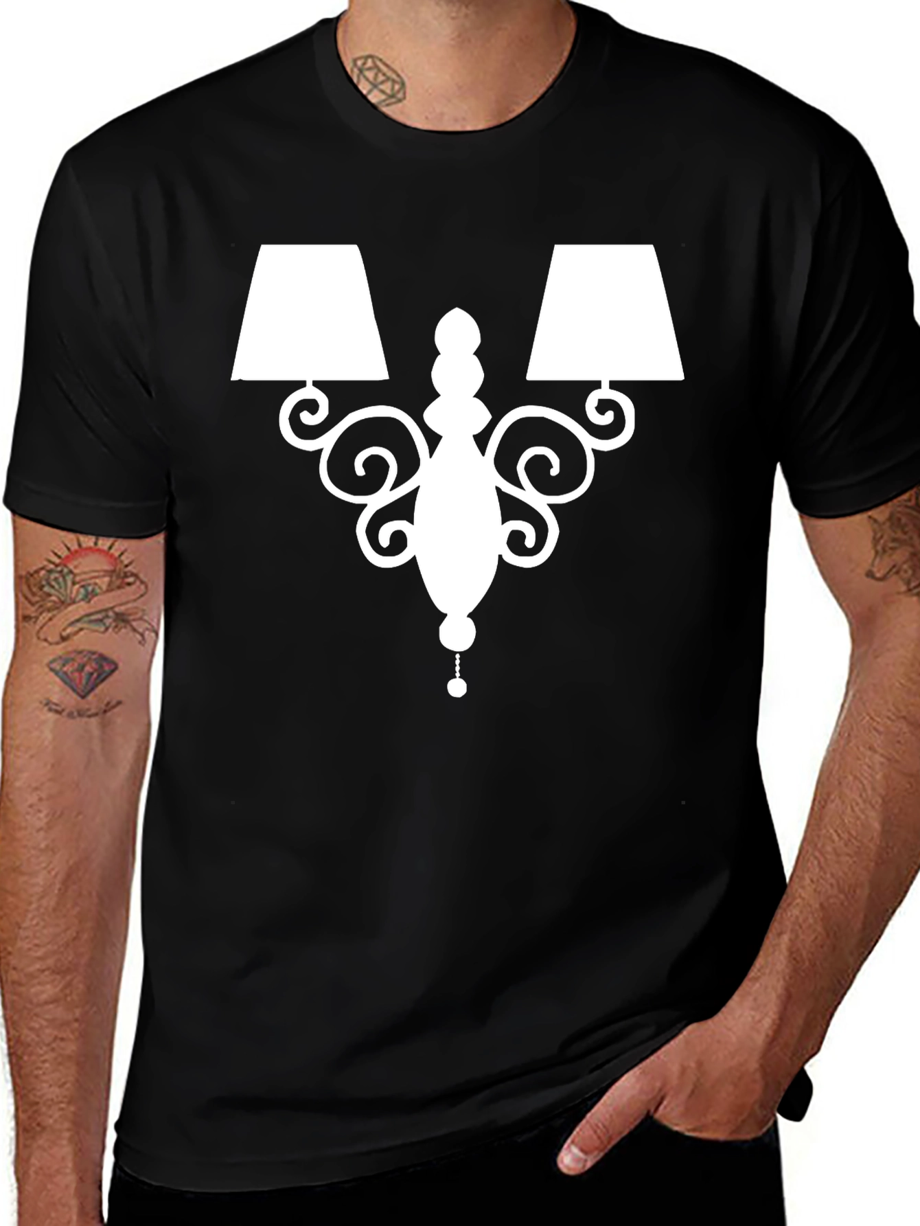 Variant 26 of Elegant Lamp Graphic Tee - Soft Black Cotton Shirt