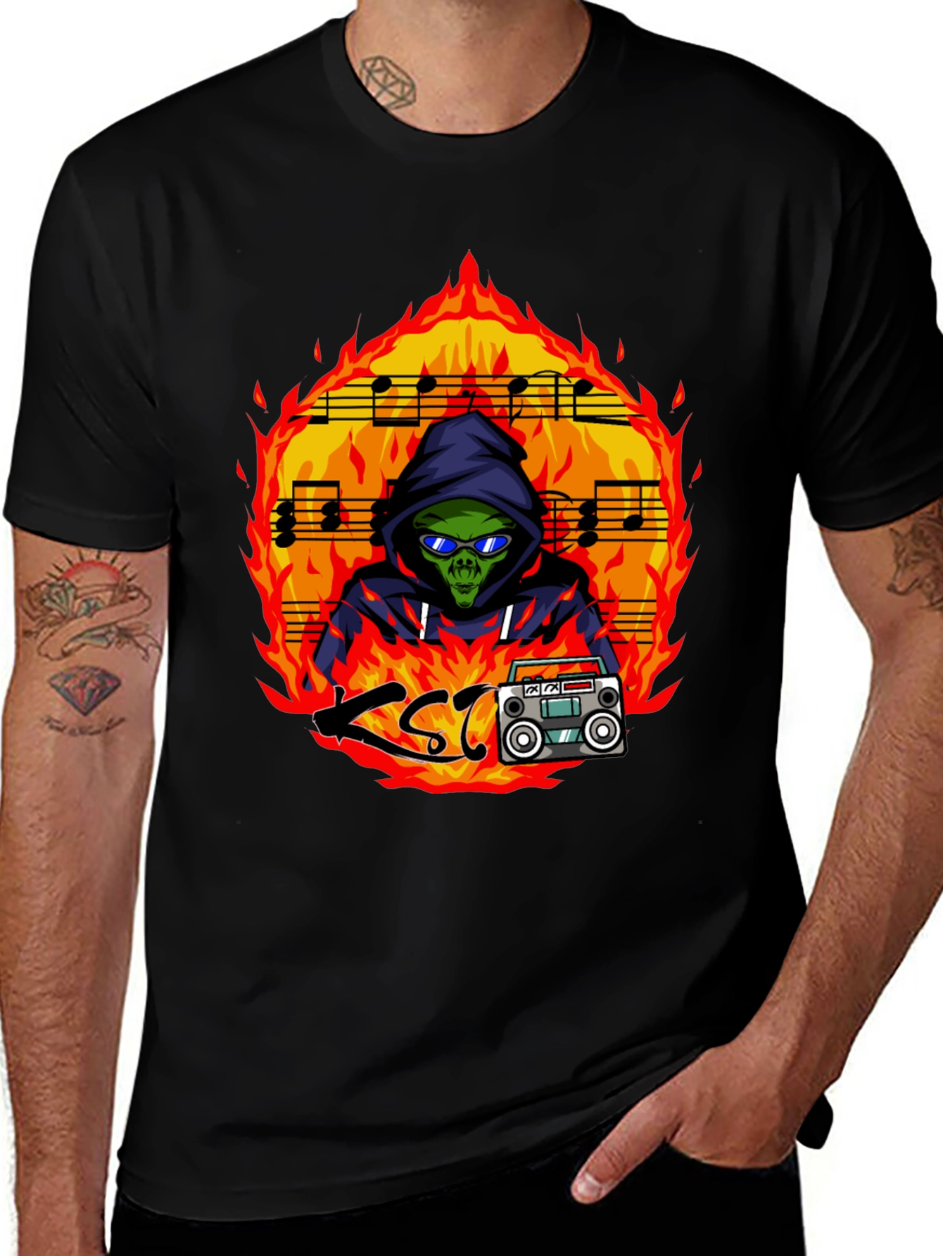 Fiery Alien Rapper Graphic Tee