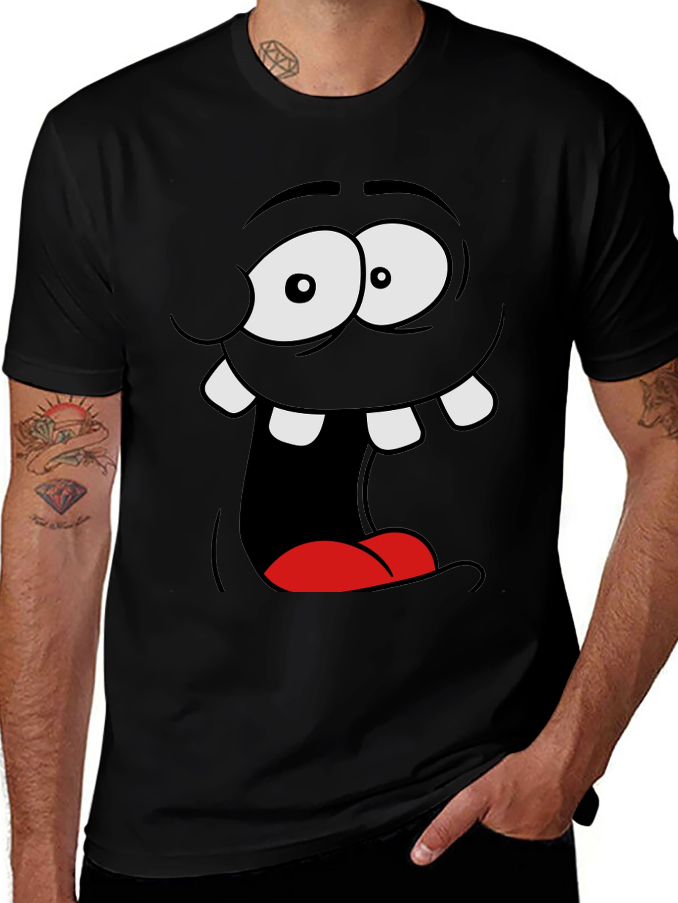 Variant 7 of Funny Cartoon Face Black Graphic Tee