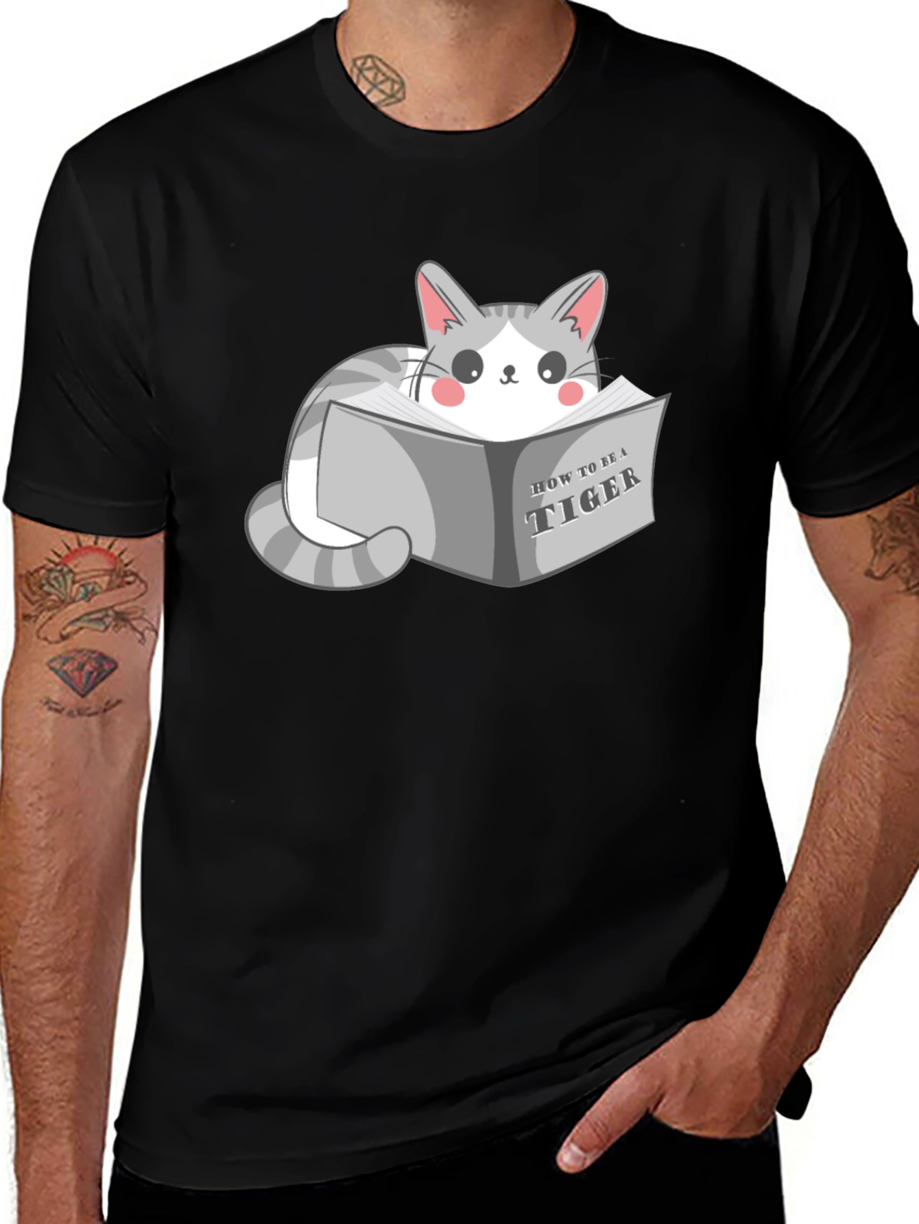 Variant 23 of Cute Cat Reading T-Shirt - How to Be a Tiger Tee
