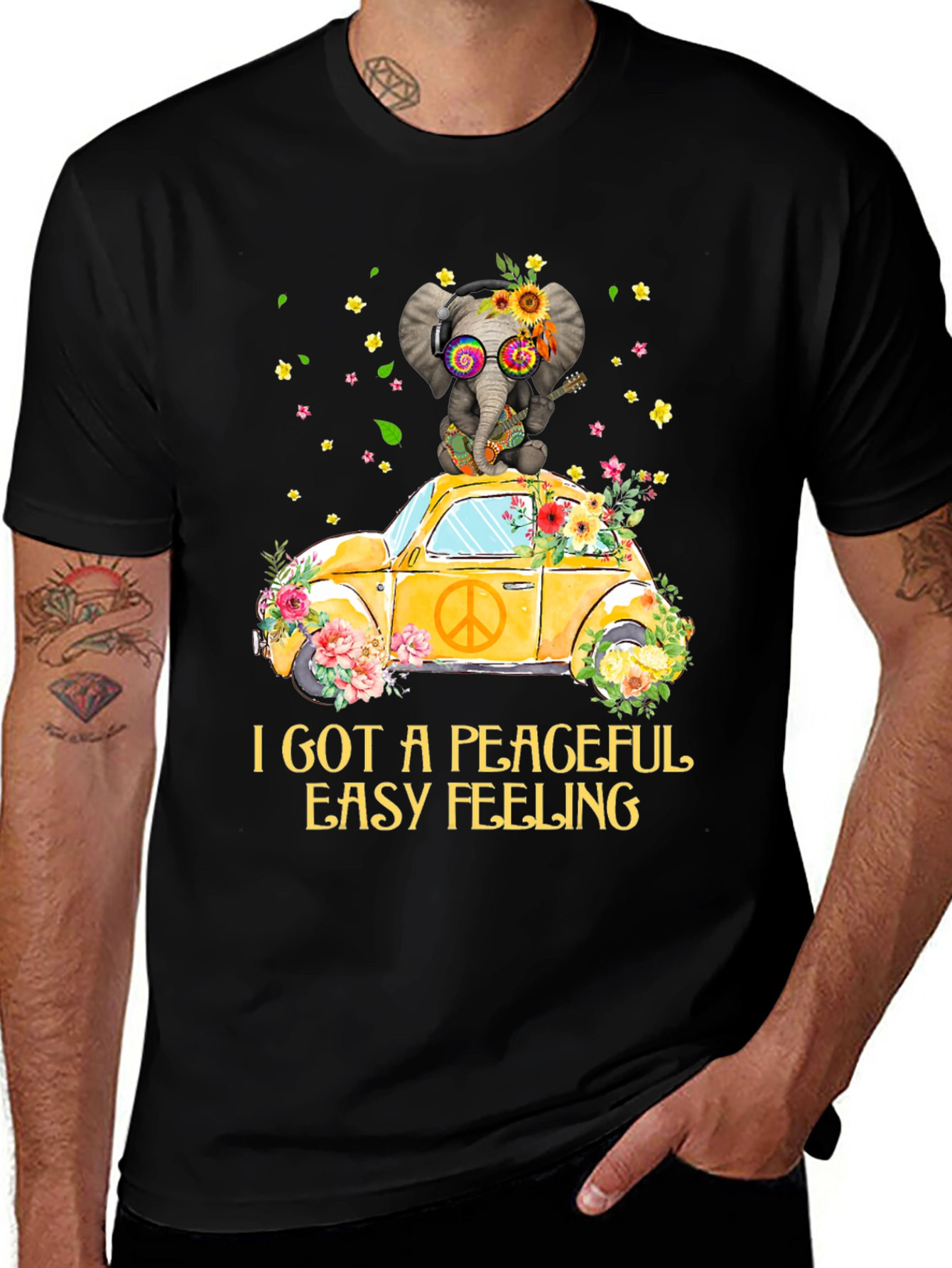 Peaceful Elephant Tee - Hippie VW Bug Shirt