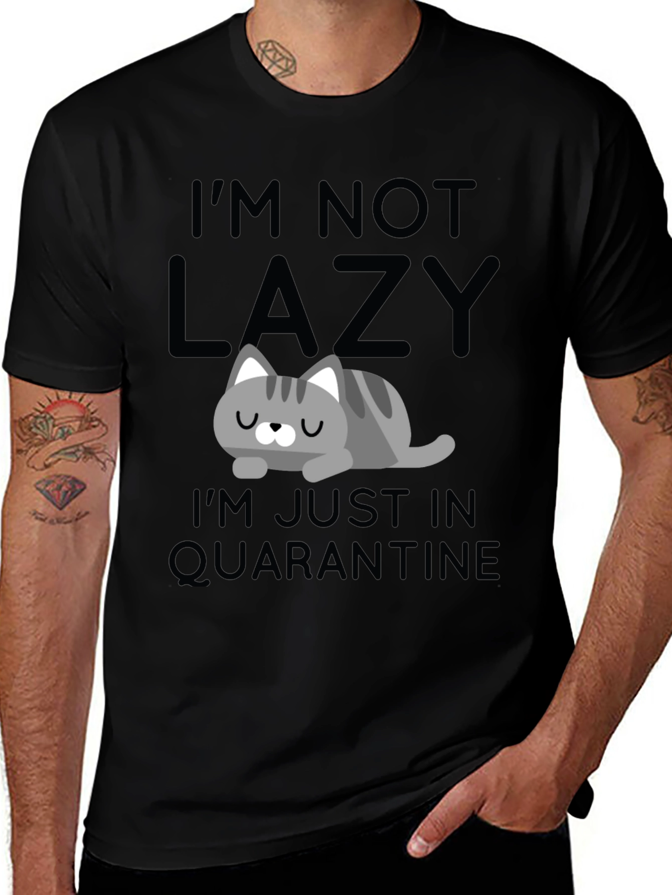 Variant 19 of Quarantine Cat T-Shirt - I'm Not Lazy Graphic Tee
