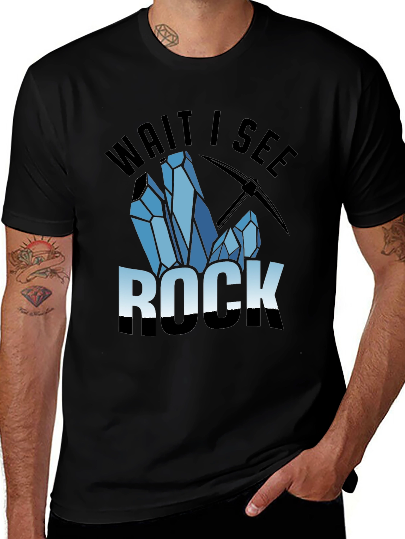 Variant 5 of Wait I See Rock T-Shirt - Miner's Crystal Pickaxe Tee