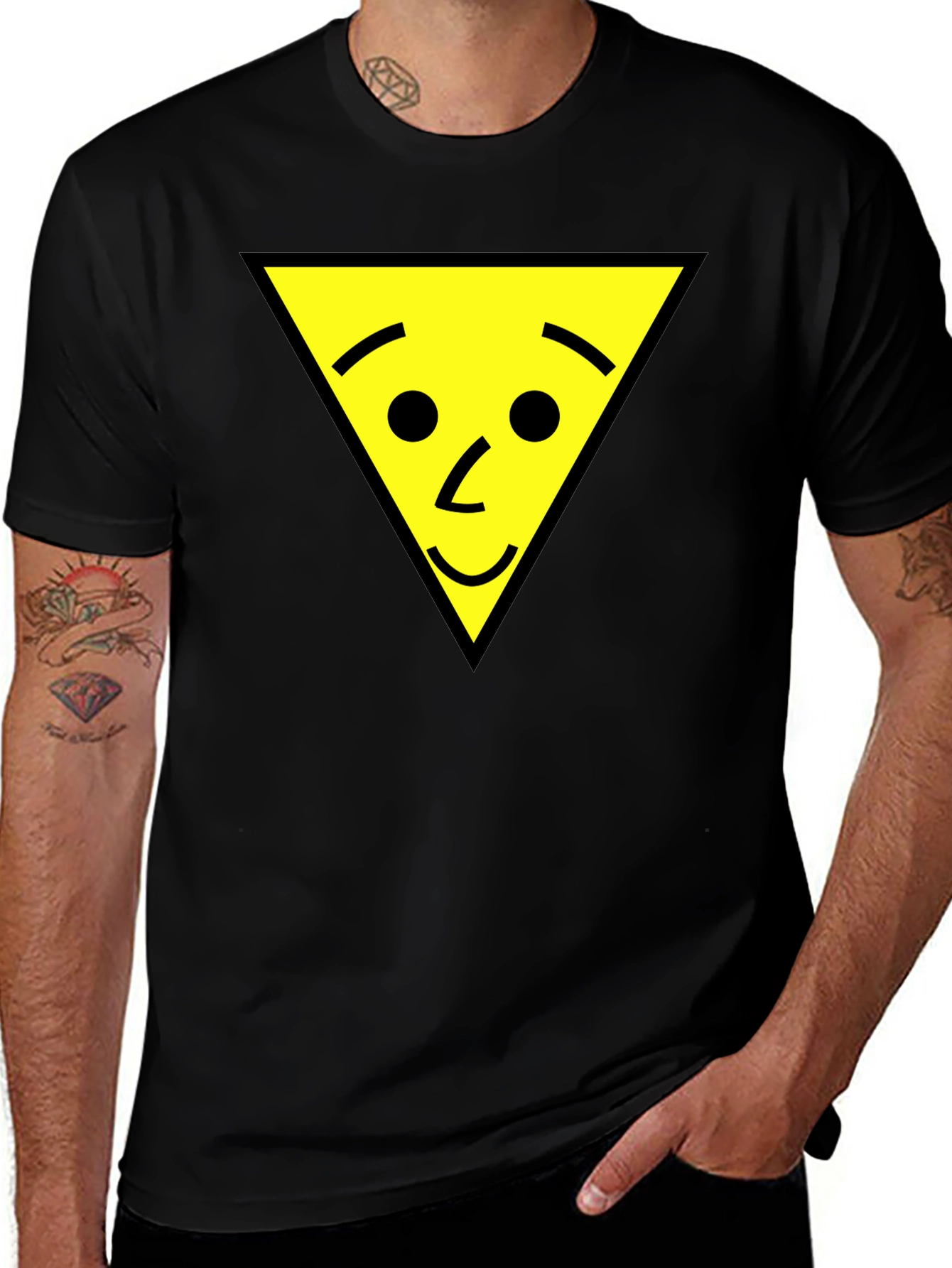 Variant 21 of Funny Triangle Face Graphic Black T-Shirt