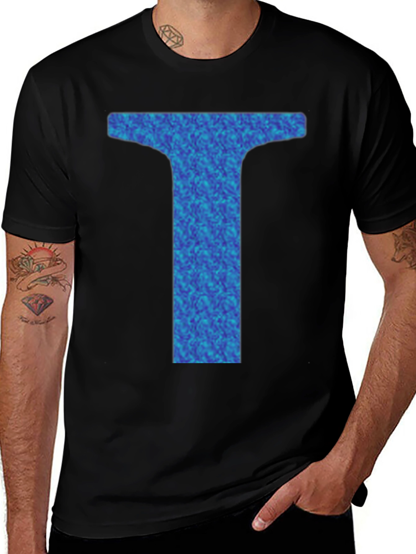 Variant 16 of Abstract Blue Letter T Graphic Black T-Shirt