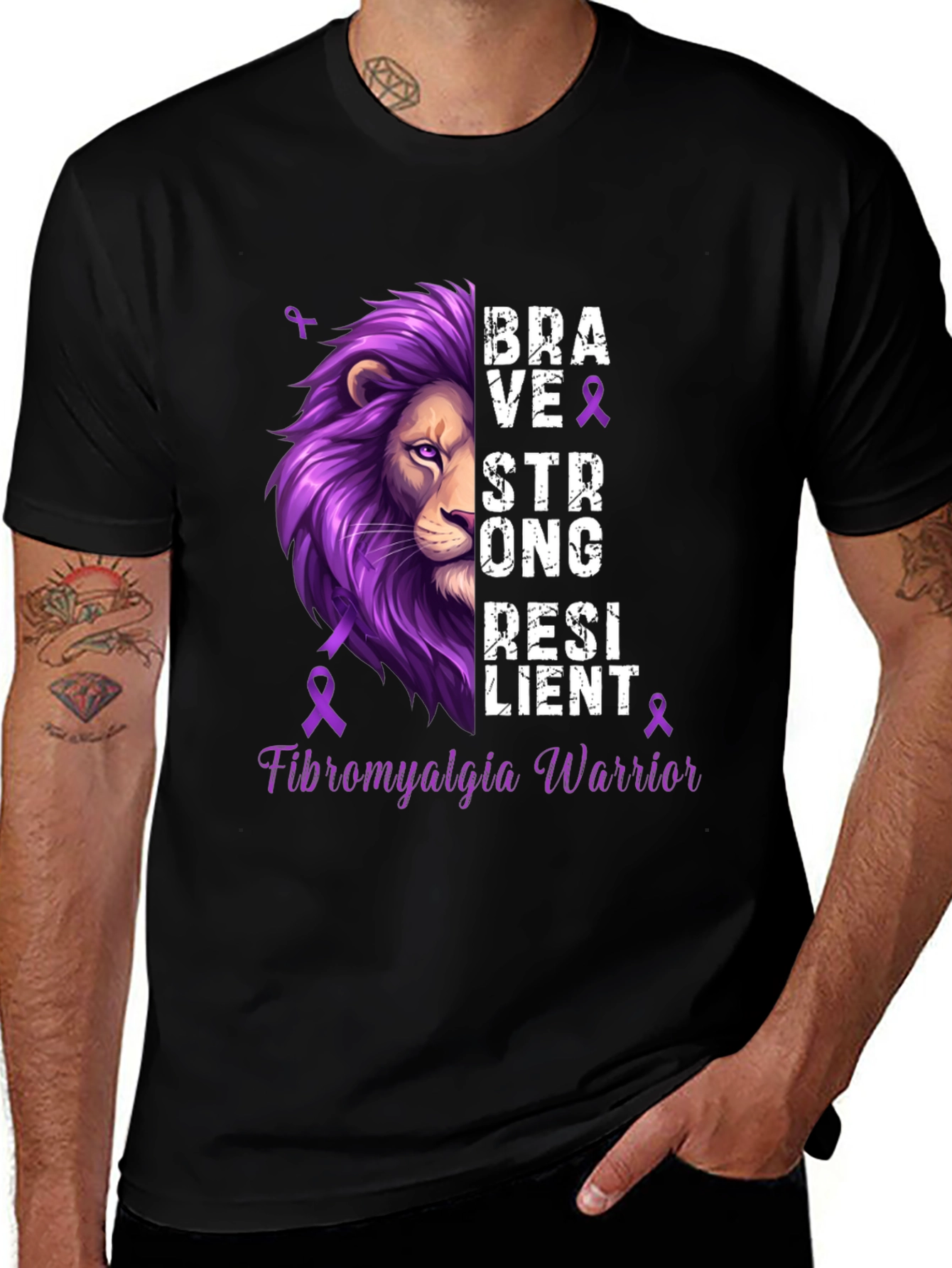 Fibromyalgia Warrior Lion T-Shirt - Brave Strong Resilient 