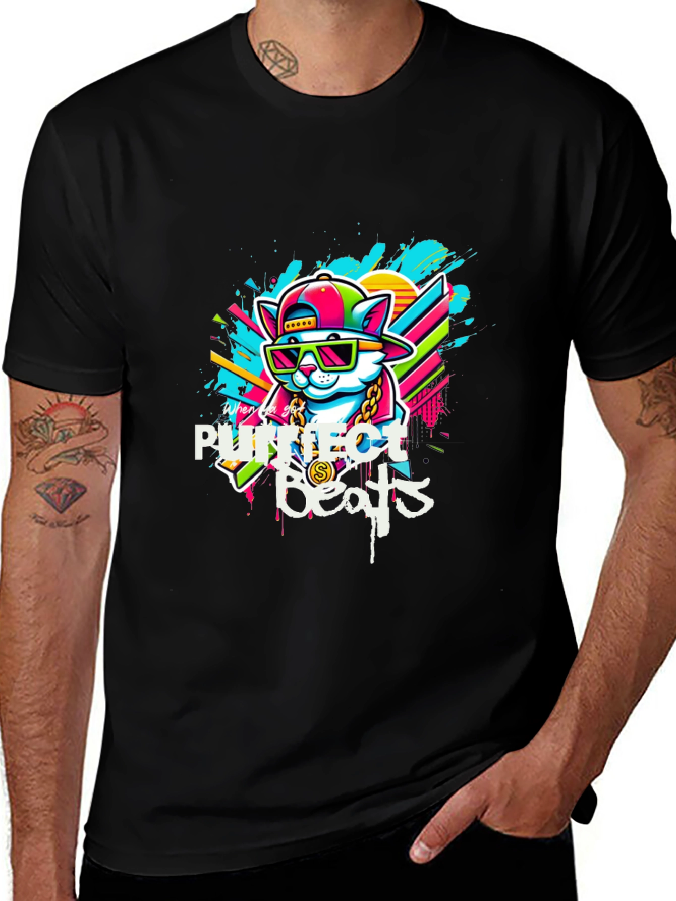 Variant 16 of Purrfect Beats Black T-Shirt