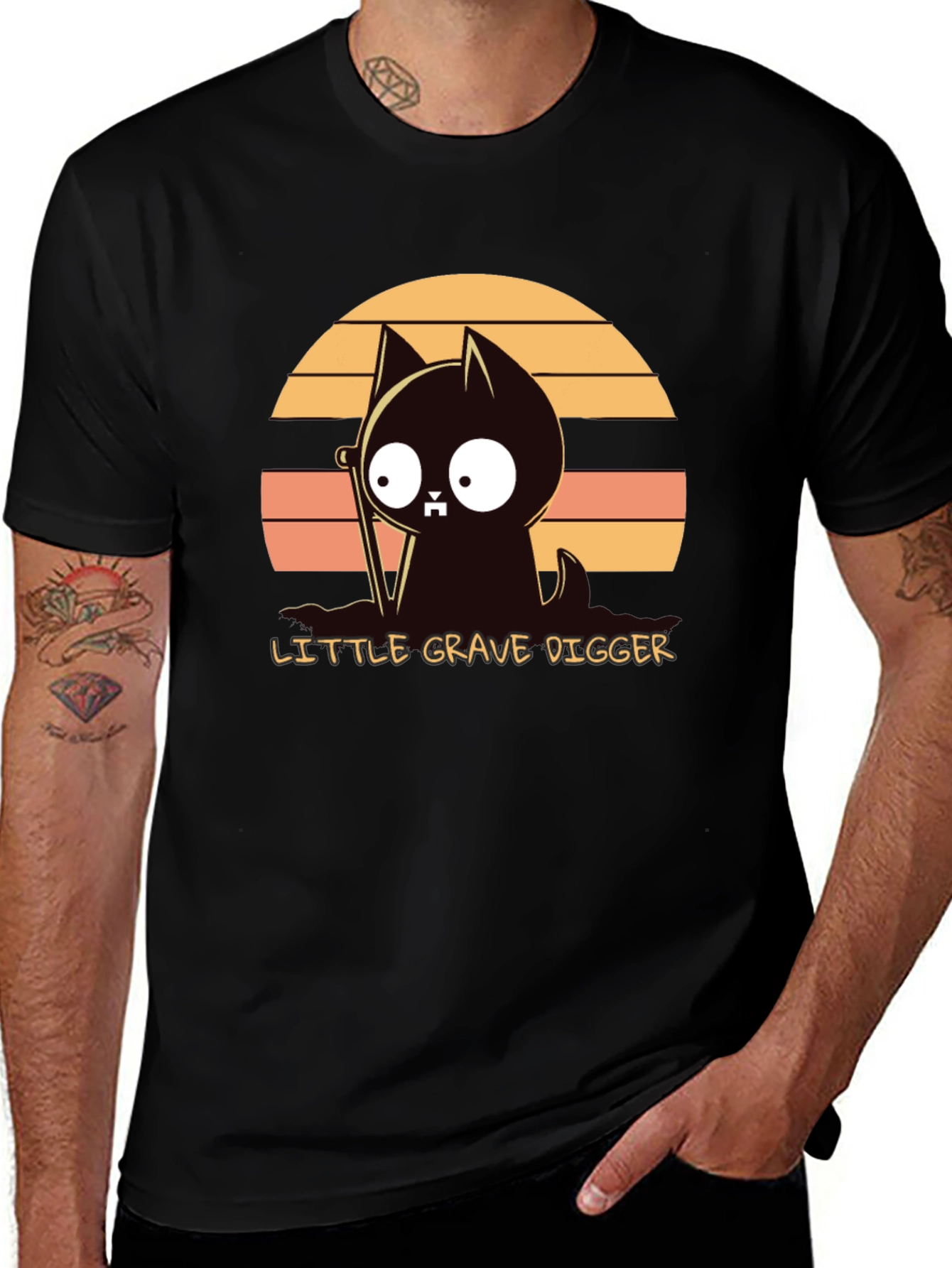 Variant 11 of Little Grave Digger T-Shirt: Cute Cat with Shovel