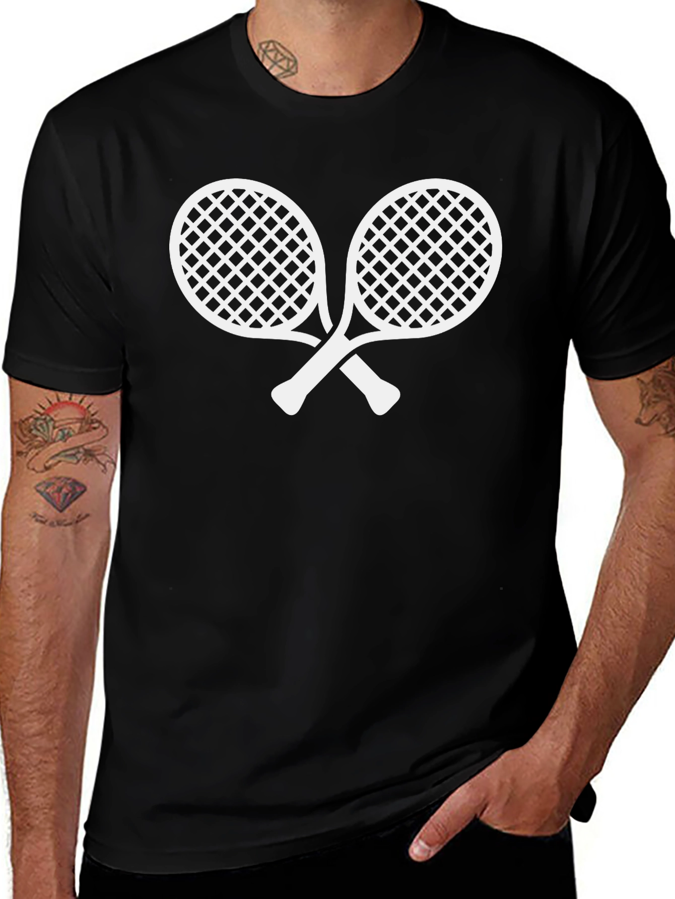 Variant 20 of Tennis Racket Graphic Tee - Black Cotton T-Shirt