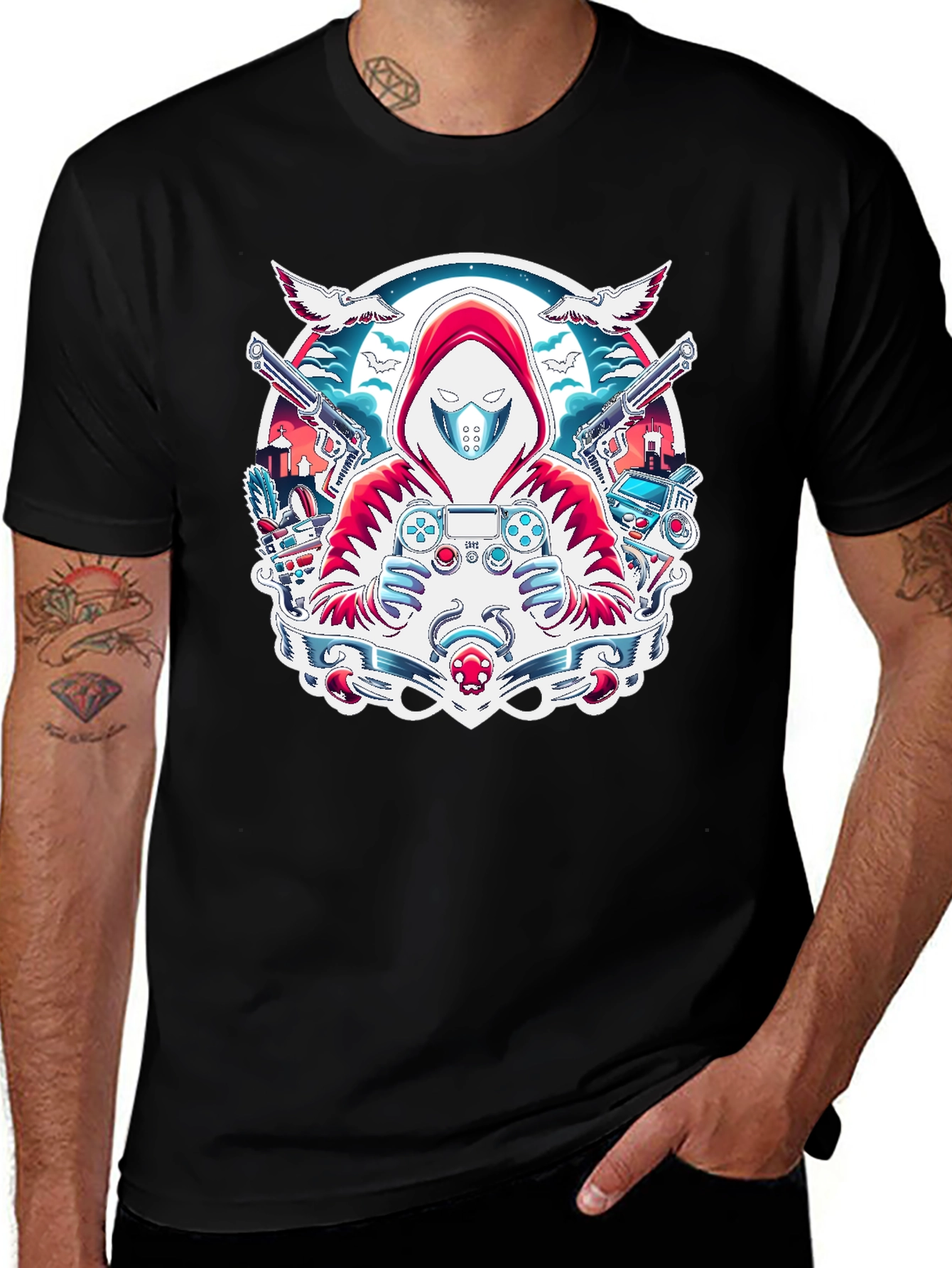 Variant 18 of Gamer Graphic T-Shirt - Red Hoodie Design