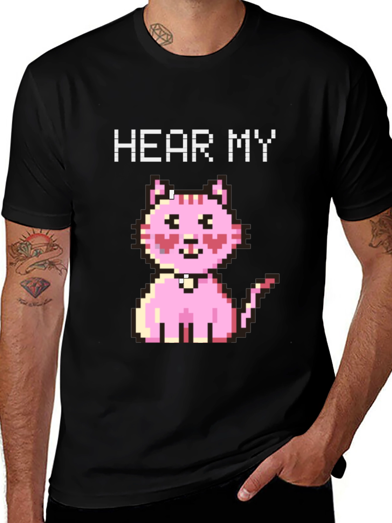 Variant 14 of Hear My Pixel Kitty Black T-Shirt