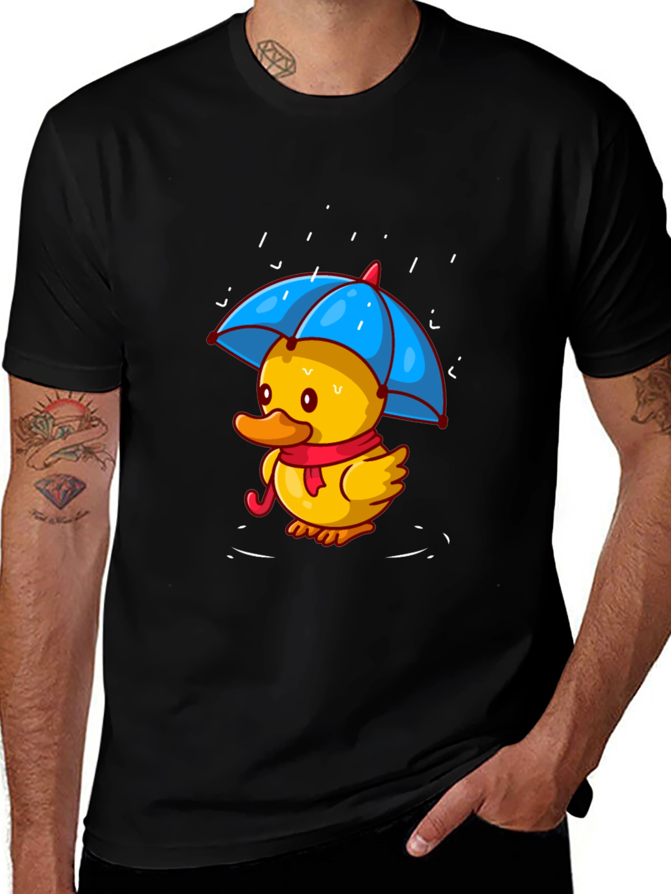 Variant 19 of Duck Under Umbrella Black T-Shirt