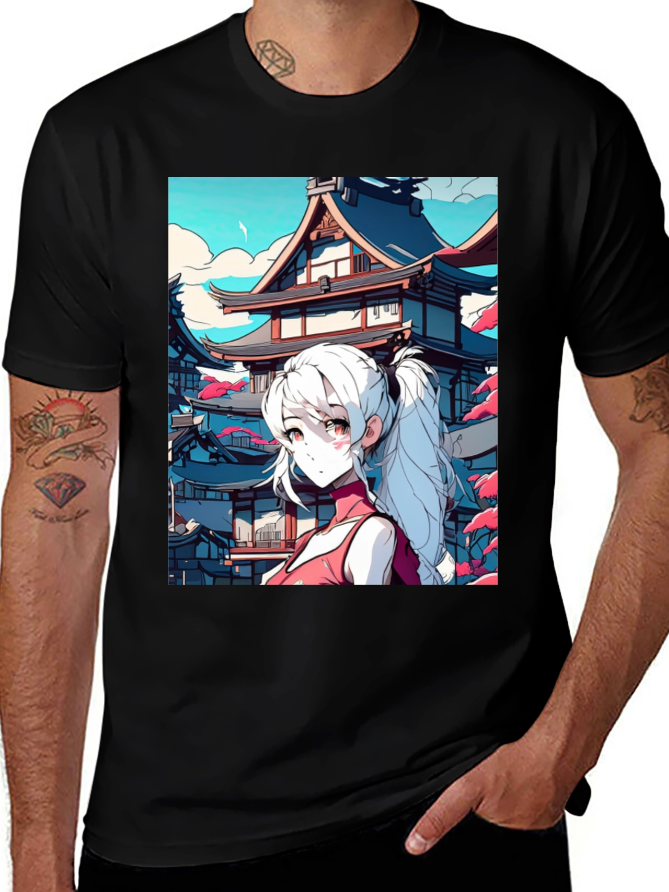 Variant 2 of Anime Girl Graphic Black T-Shirt