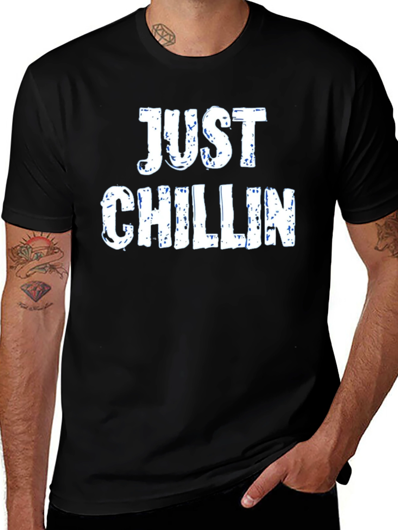 Variant 26 of Just Chillin' Black Cotton Tee - Relaxed Fit