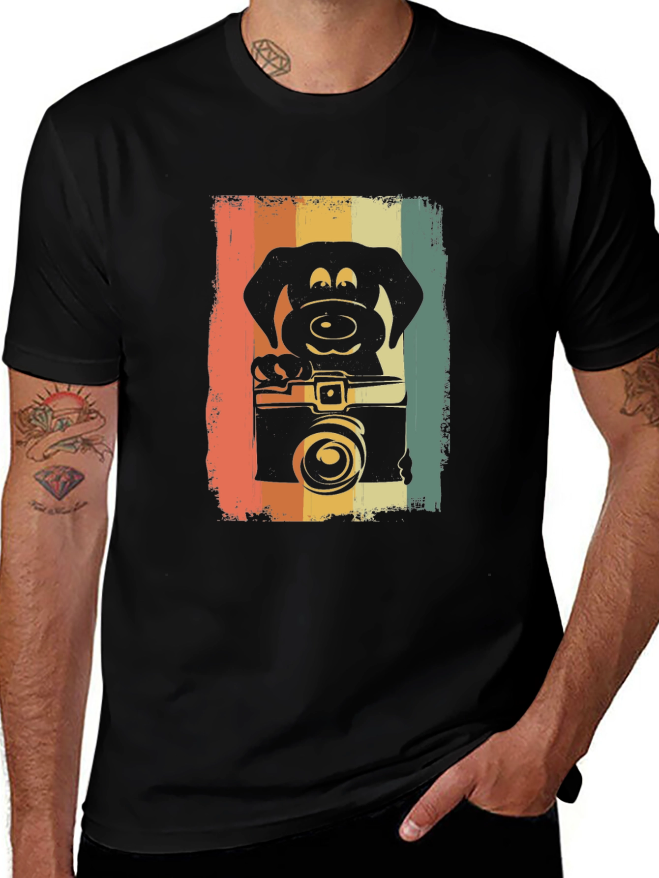 Black Retro Dog Photographer Graphic Tee main image