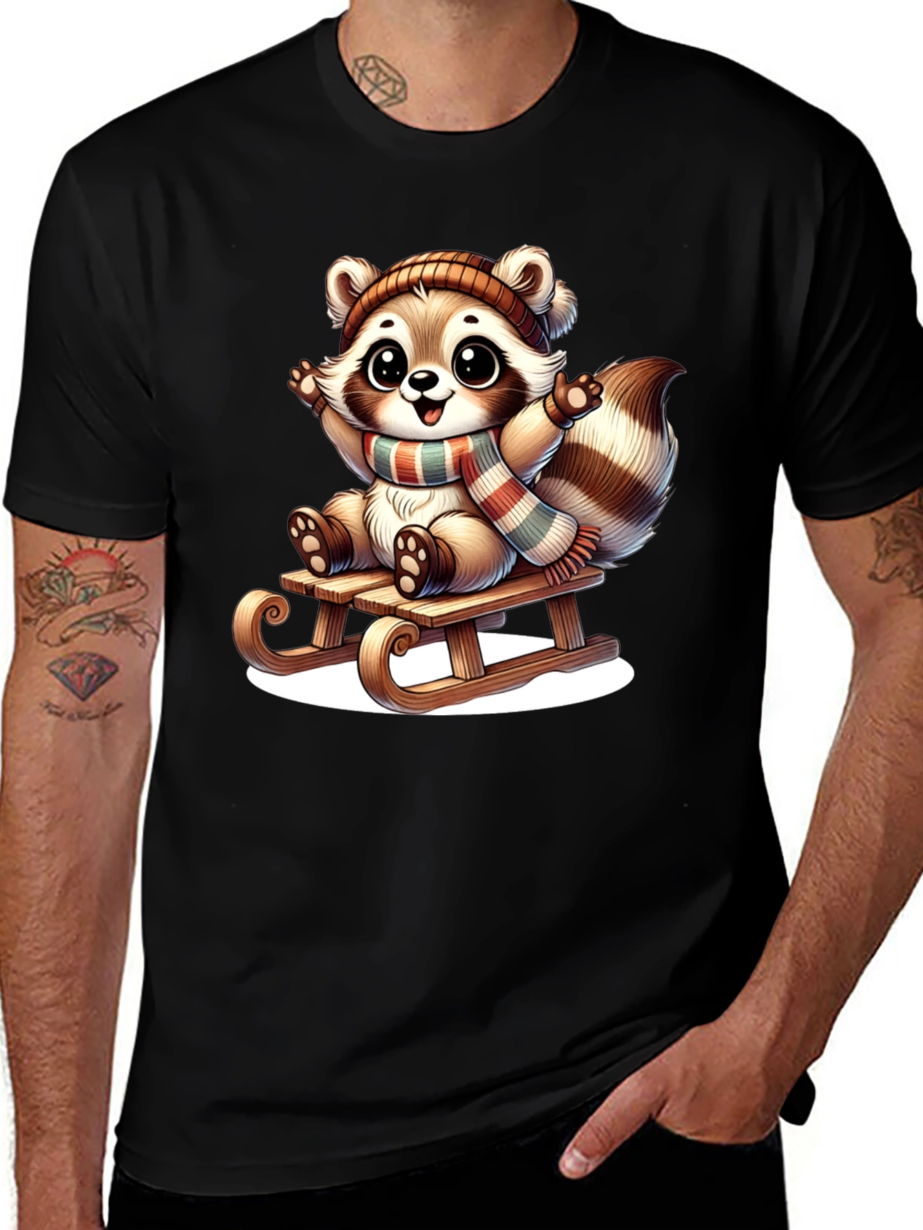 Variant 22 of Cute Raccoon Sledding Graphic Tee