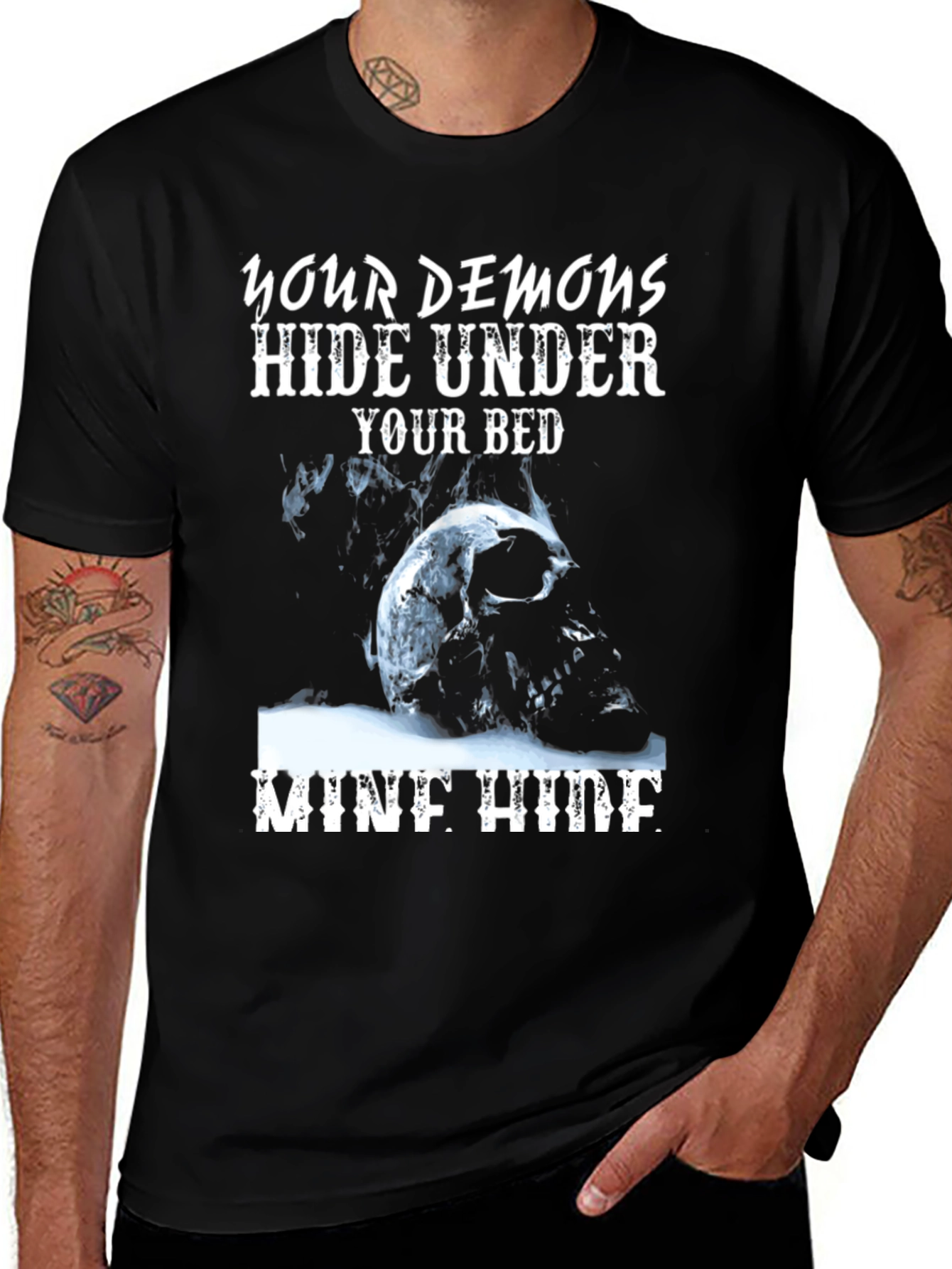 Variant 18 of Demons Under Bed Graphic Tee - Men's Black T-Shirt