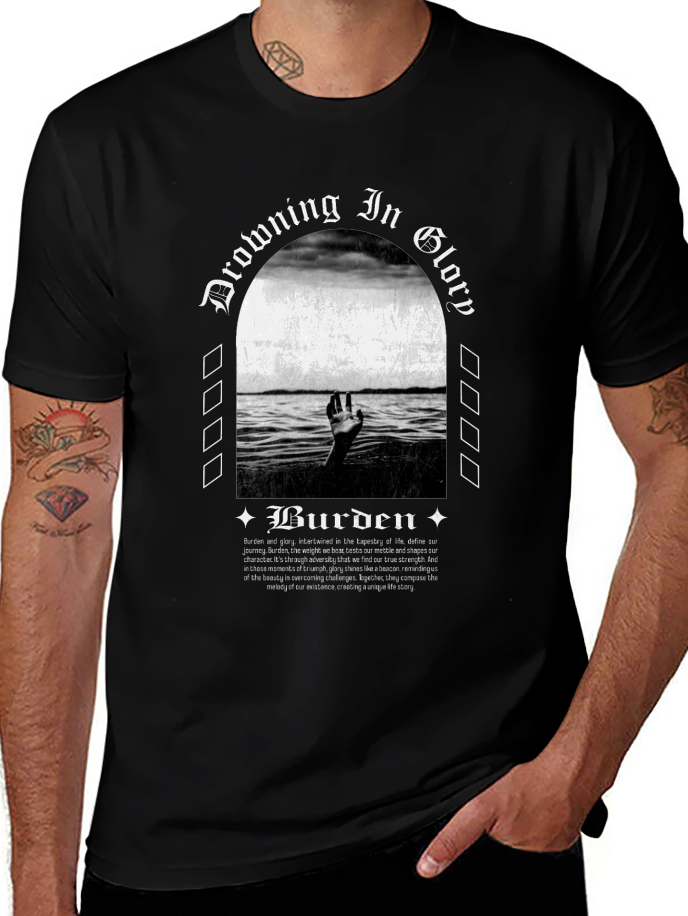 Variant 18 of Drowning in Glory Graphic Tee - Burden Design
