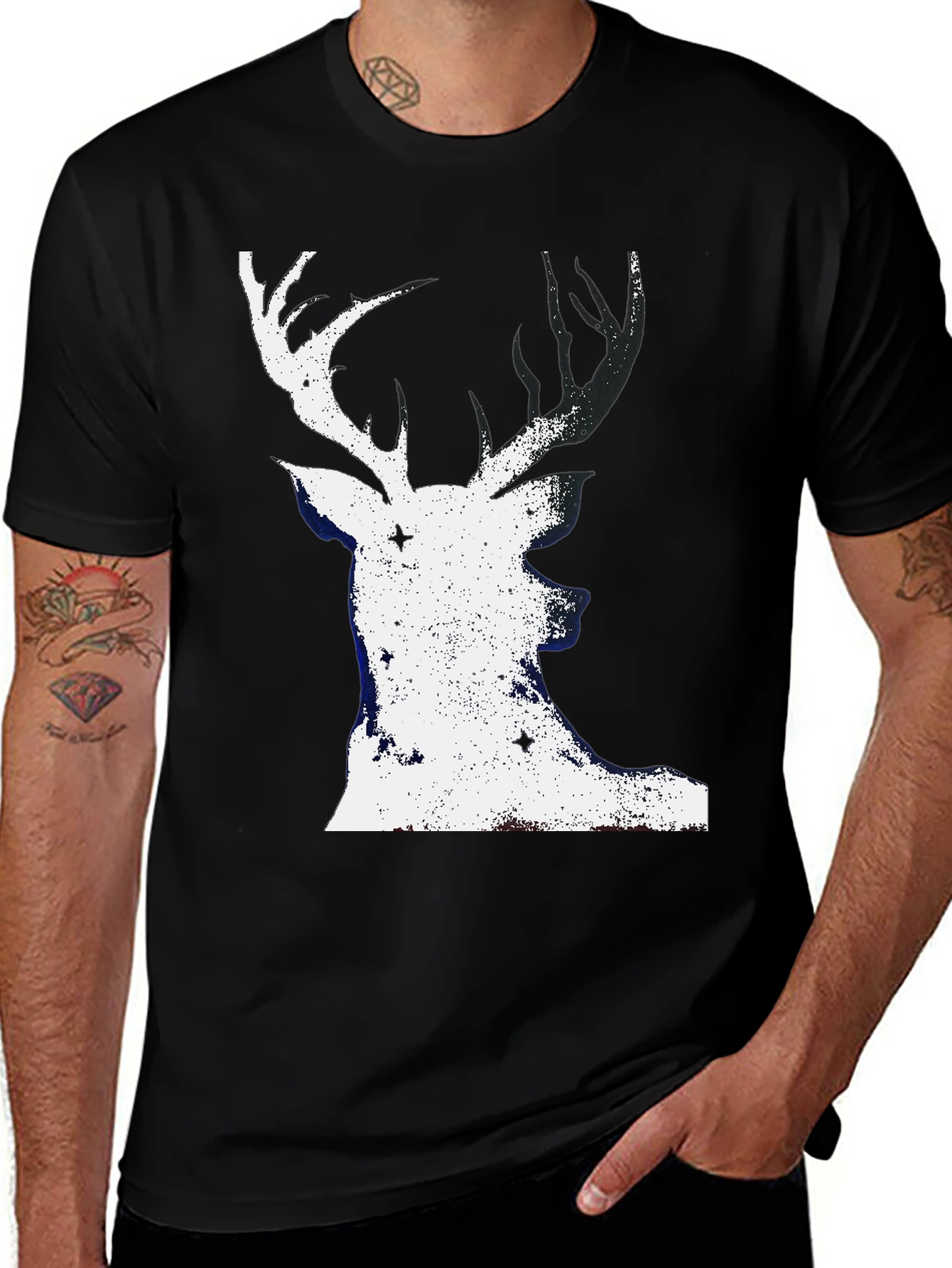 Variant 2 of Deer Silhouette Graphic Tee - Black Cotton Blend