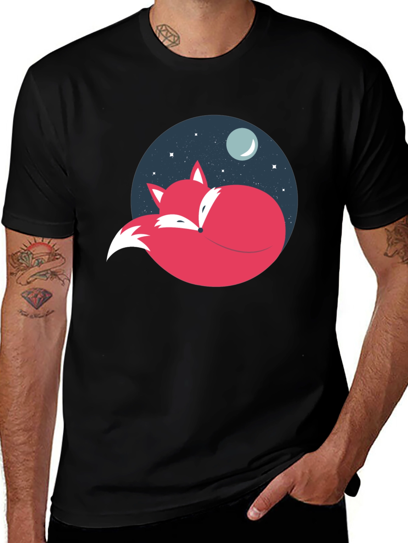 Variant 16 of Fox Moon Graphic Tee - Black Cotton Blend