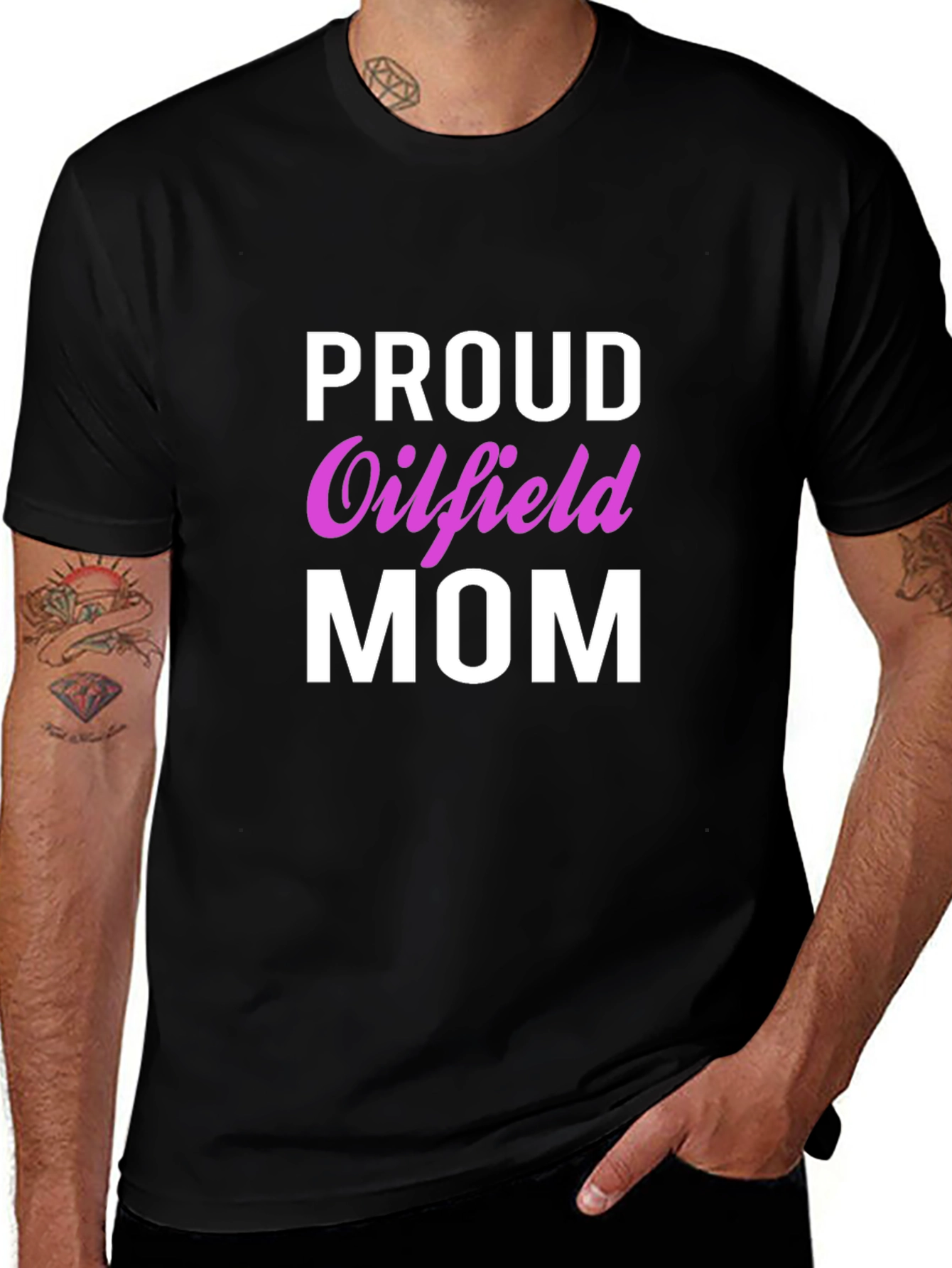 Variant 9 of Proud Oilfield Mom T-Shirt - Black Crew Neck