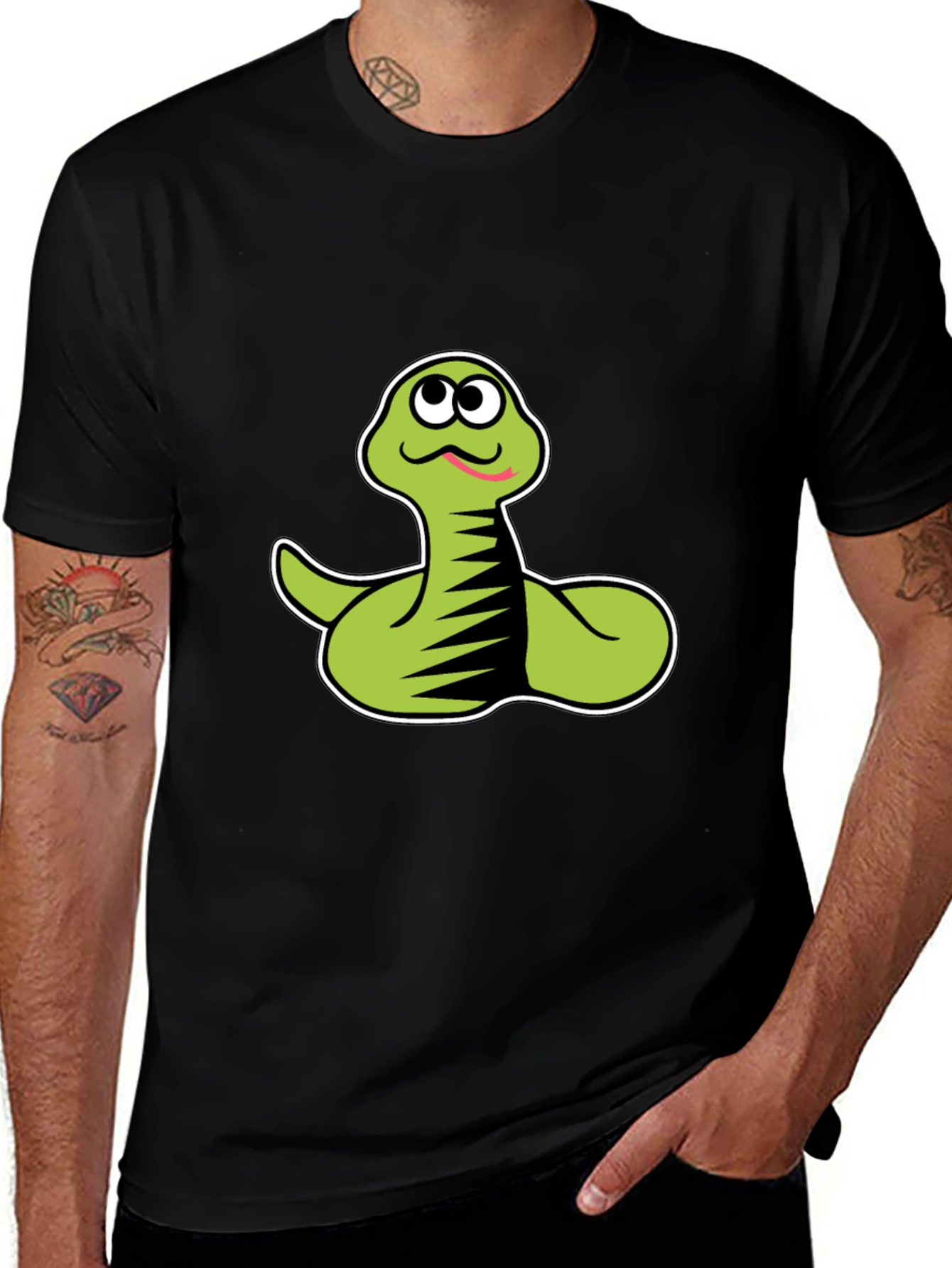 Variant 16 of Cartoon Snake Graphic Tee - Fun Black T-Shirt