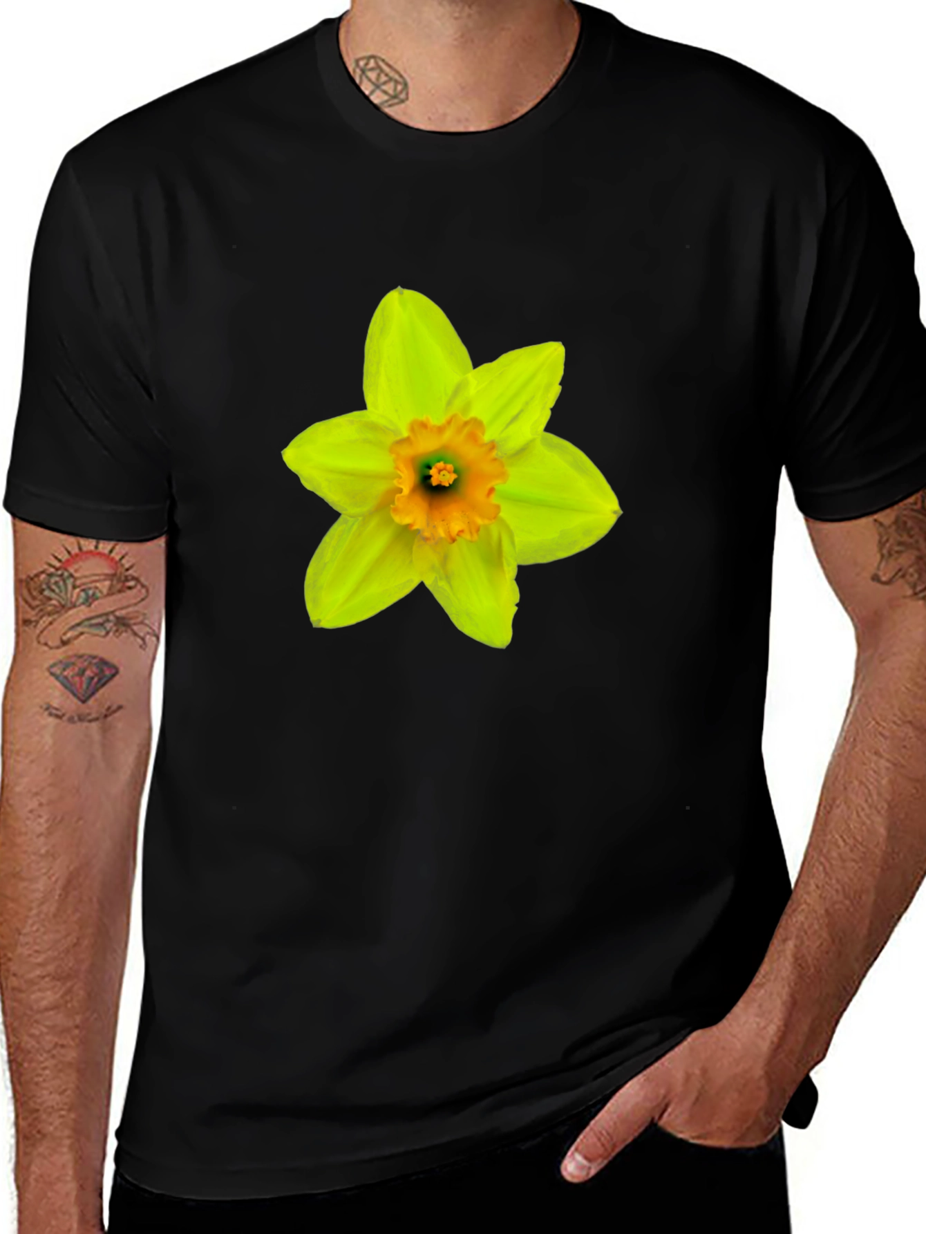 Variant 16 of Daffodil Flower Graphic T-Shirt - Casual Black Tee