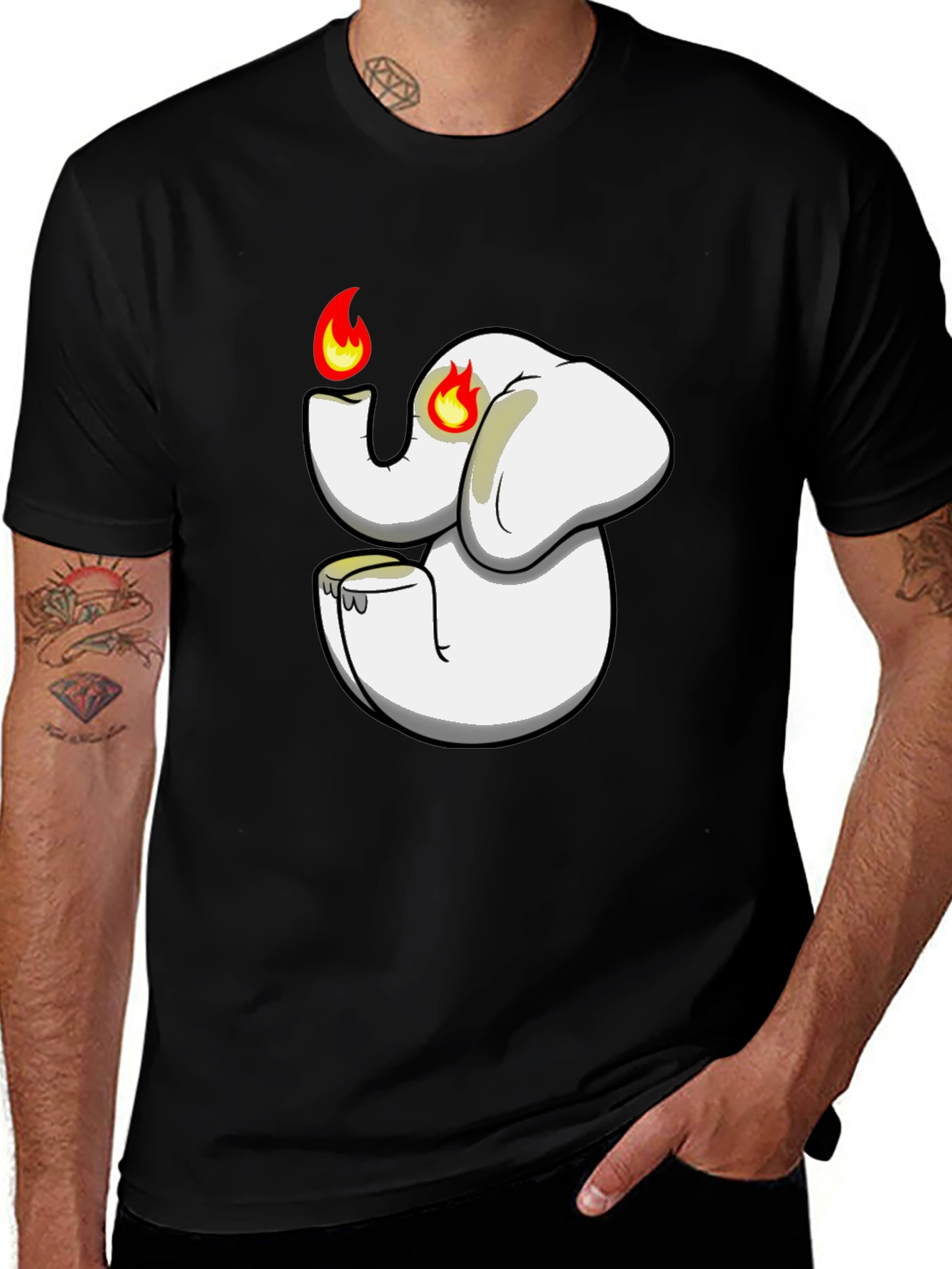 Variant 22 of Black T-Shirt with Cartoon Elephant Graphic